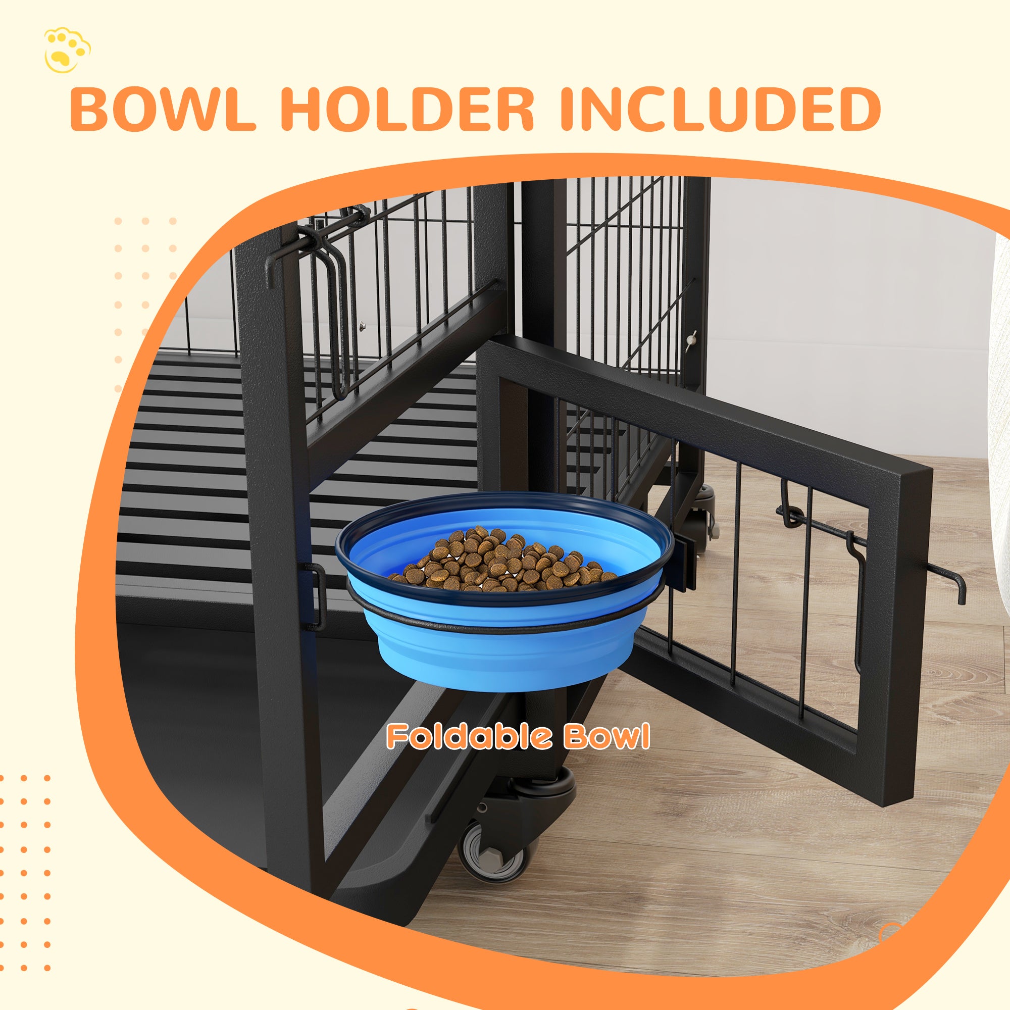 PawHut Heavy Duty Dog Crate on Wheels w/ Bowl Holder, Removable Tray, Openable Top, Detachable Door, for L, XL Dogs - North Peak Garden Furniture