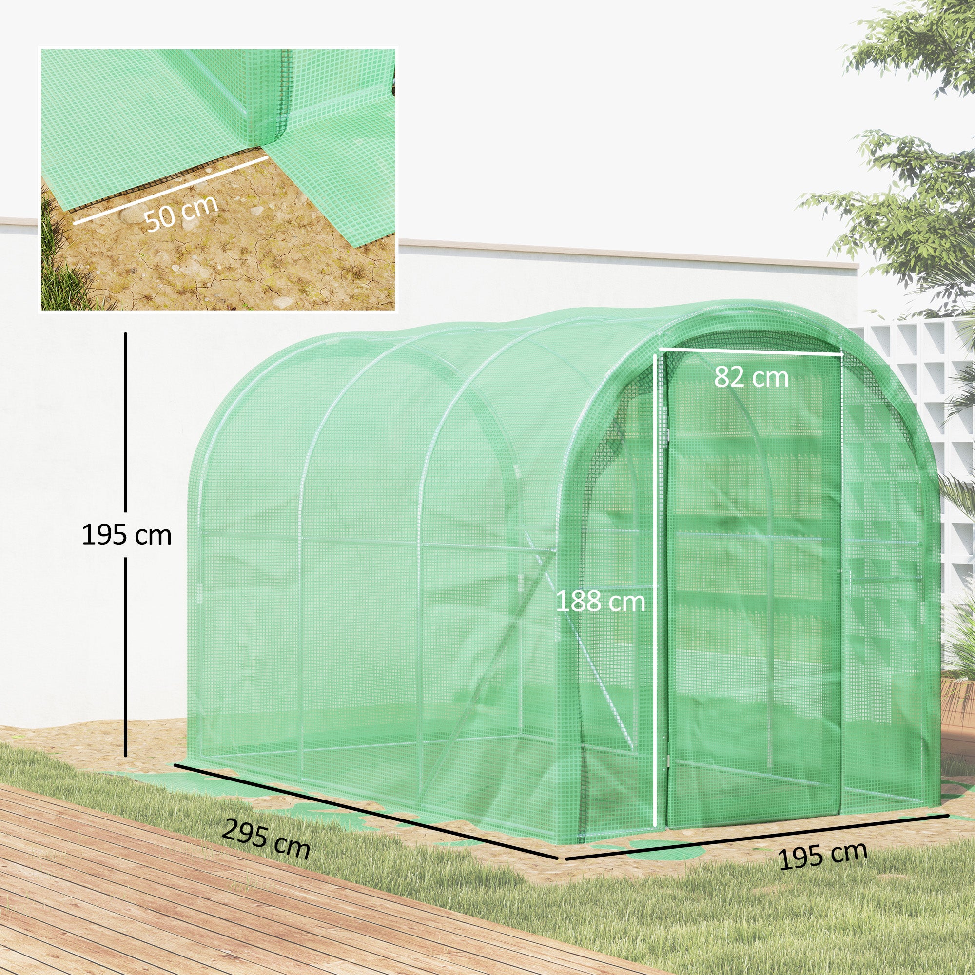 Outsunny 3 x 2 x 2m Polytunnel Greenhouse with Hinged Door, Walk-in Grow House Tent with PE Cover and Galvanised Steel Frame, Green