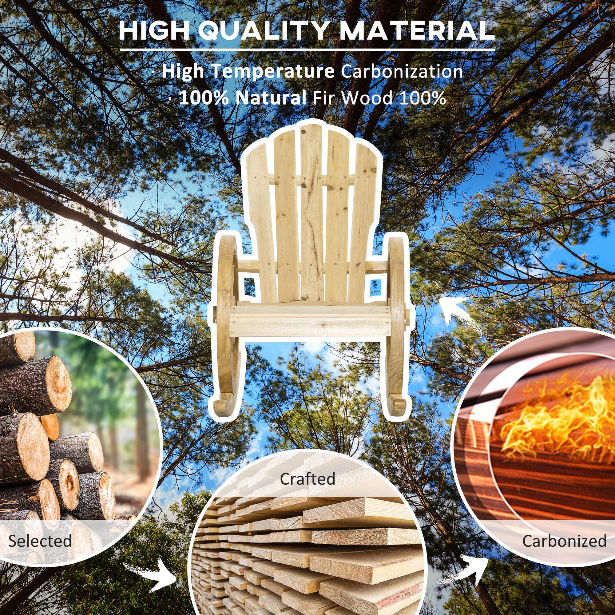 Outsunny 2 Piece Wooden Adirondack Rocking Chair Reclining Armchair Outdoor Garden Furniture Patio Porch Rocker - Natural - North Peak Garden Furniture