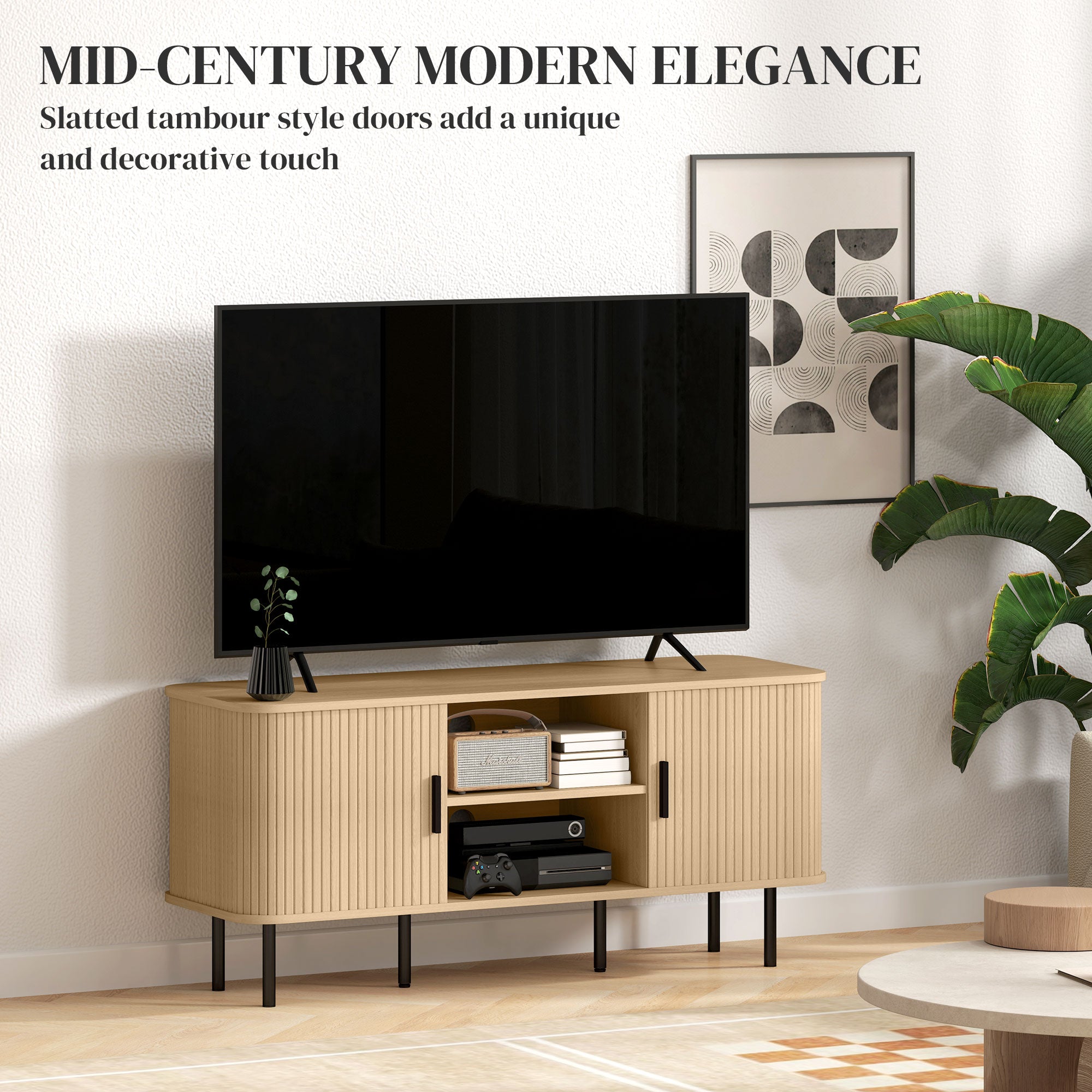 HOMCOM TV Stand Cabinet for TVs up to 55 Inches, TV Unit with Storage Shelves and Cupboard for Living Room, Oak Tone - North Peak Garden Furniture