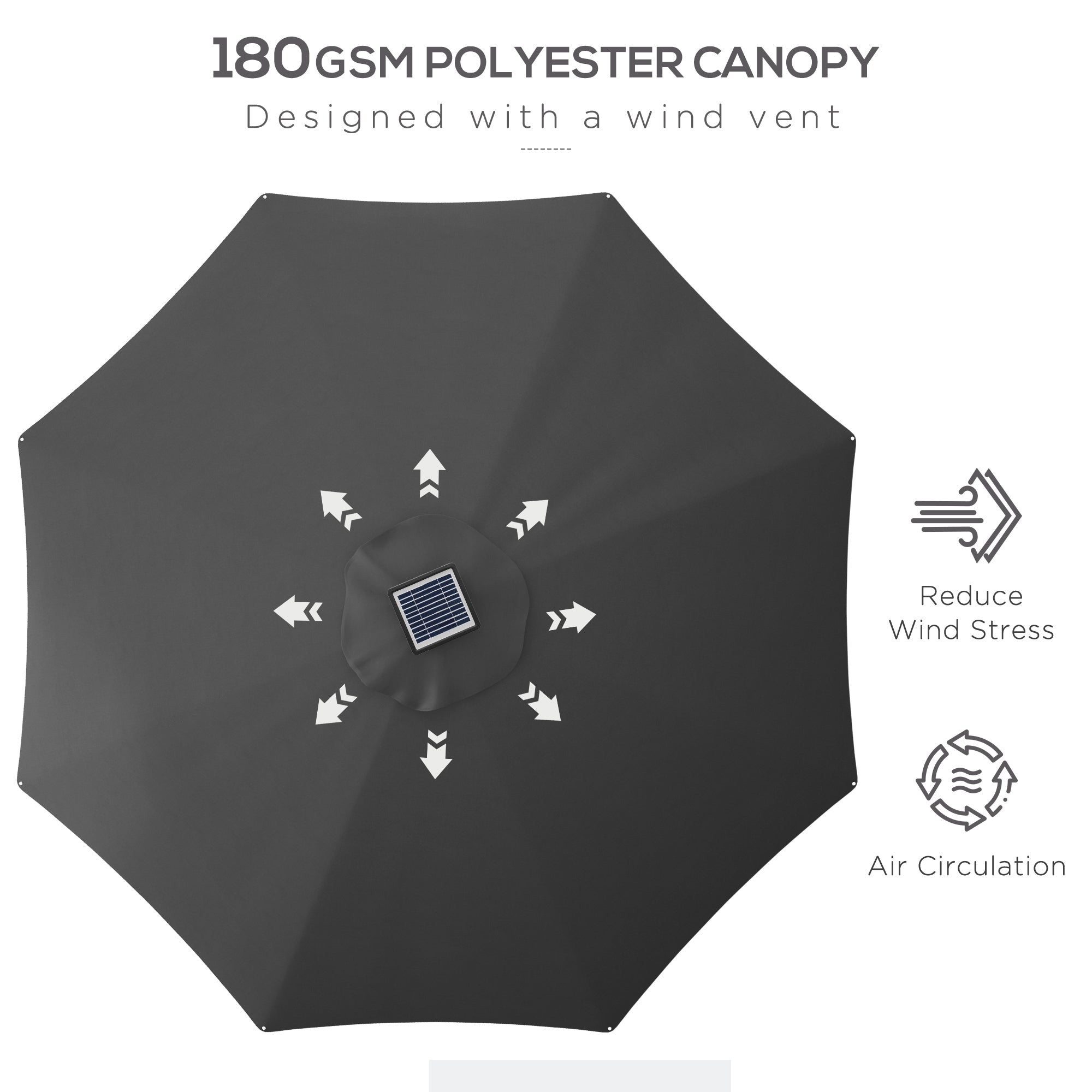 Outsunny 3m Parasol, with Solar-Powered LED Lights - Grey - North Peak Garden Furniture