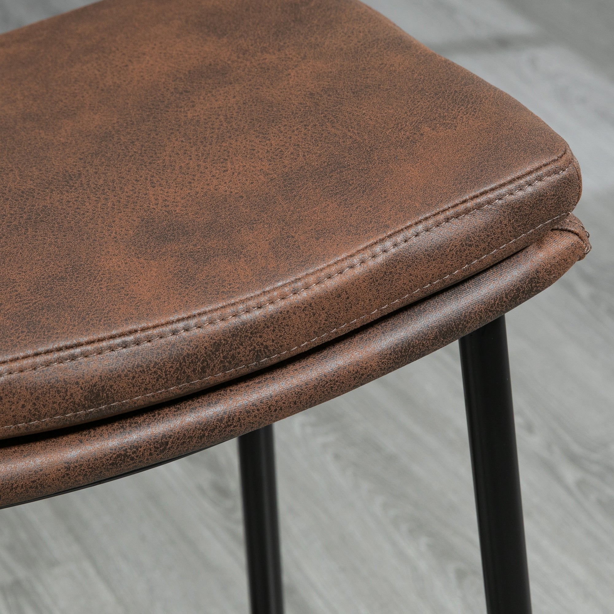 HOMCOM Breakfast Bar Stools Set of 2, Microfibre Upholstered Barstools, Industrial Bar Chairs with Curved Seat and Steel Frame for Dining Room, Kitchen, Brown - North Peak Garden Furniture