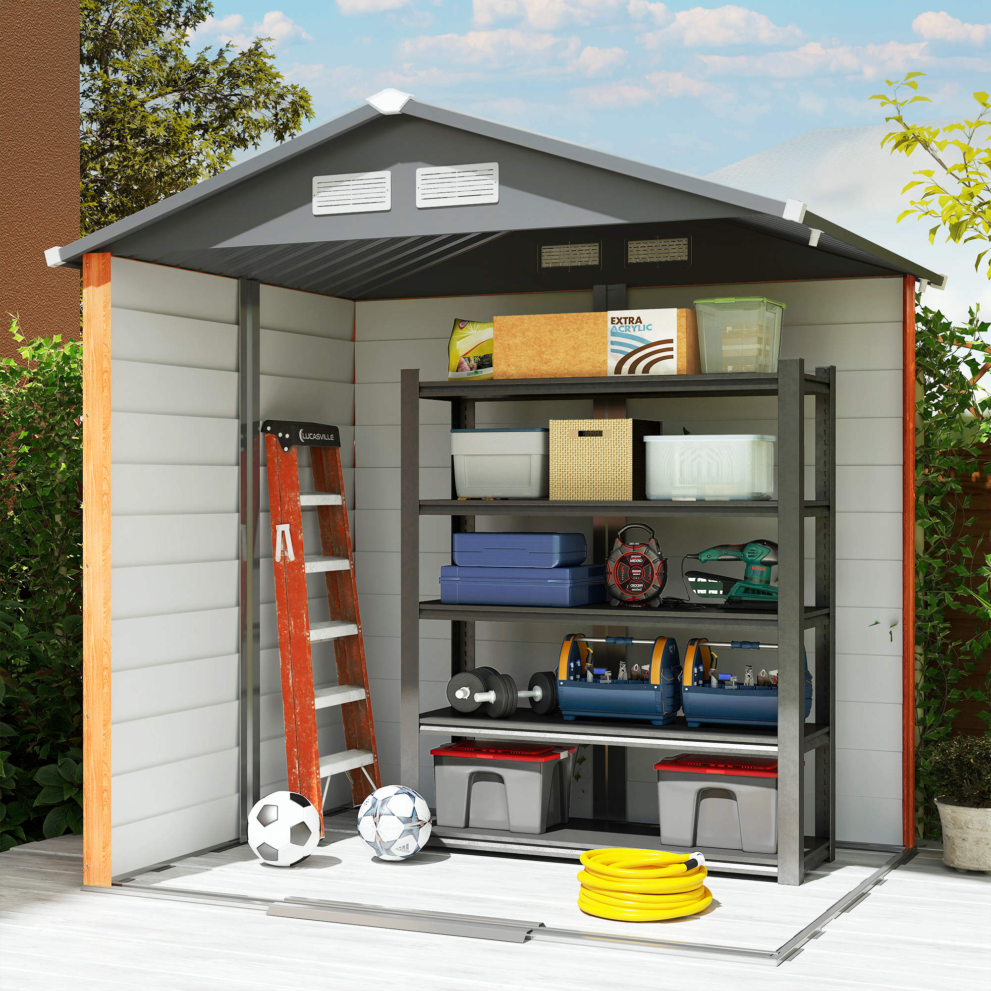 Outsunny 6.5 x 5ft Garden Shed, Metal Storage Tool House Gardening Tool Storage with Shutter Vents, Brown
