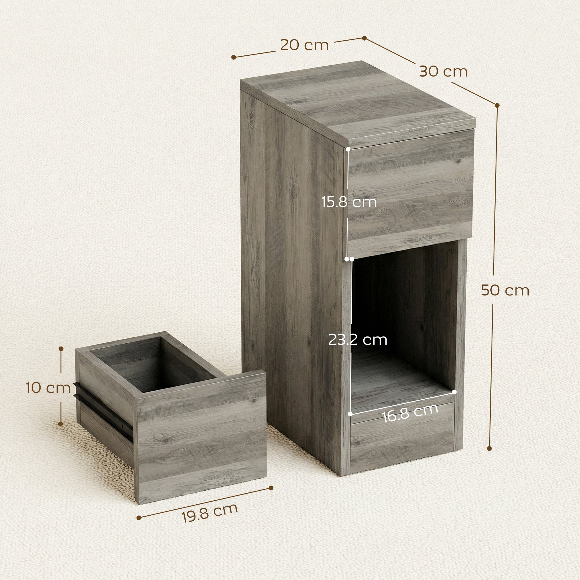 HOMCOM Set of Two Modern Storage Bedside Tables - Grey