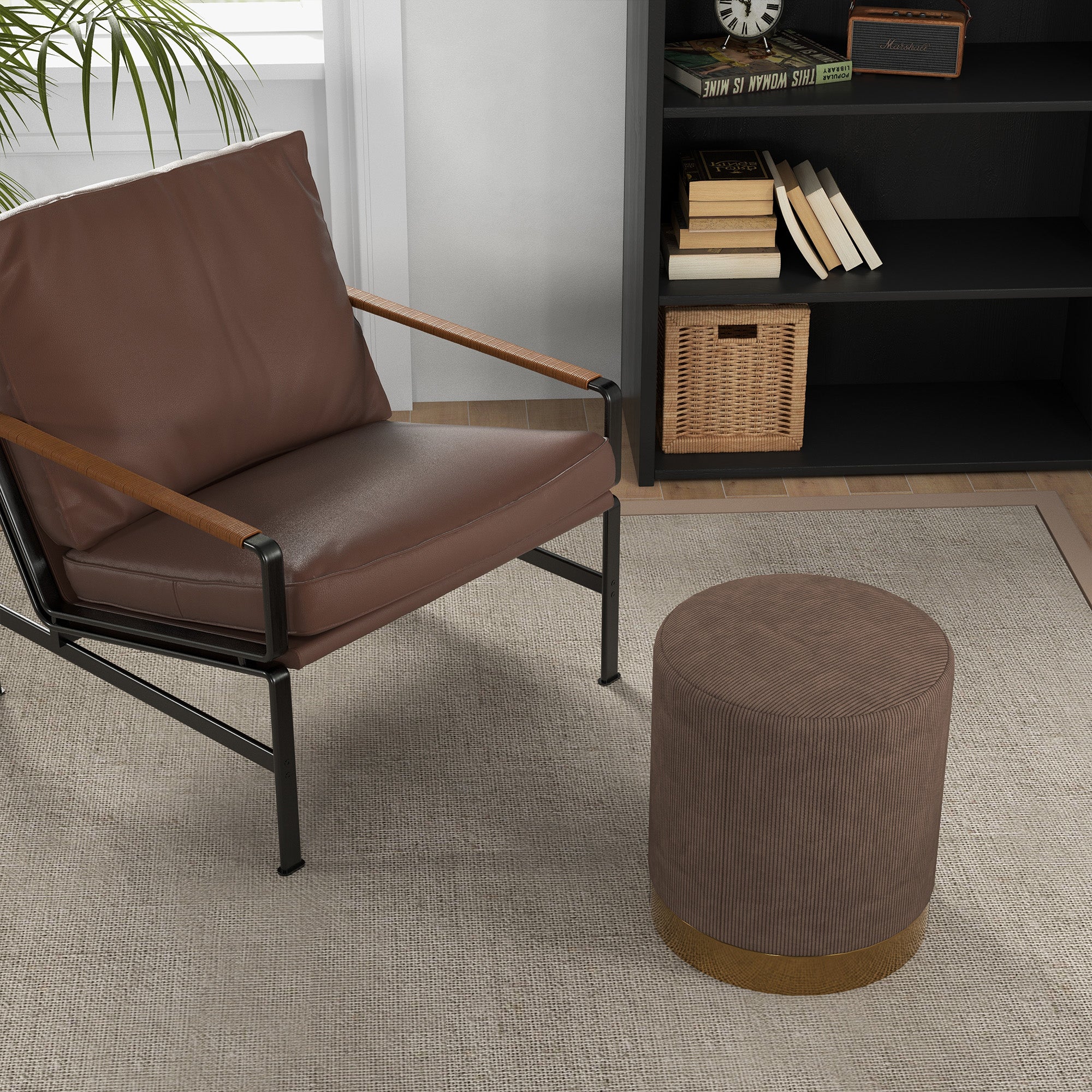 HOMCOM Soft Padded Corduroy Footstool - Light Brown - North Peak Garden Furniture