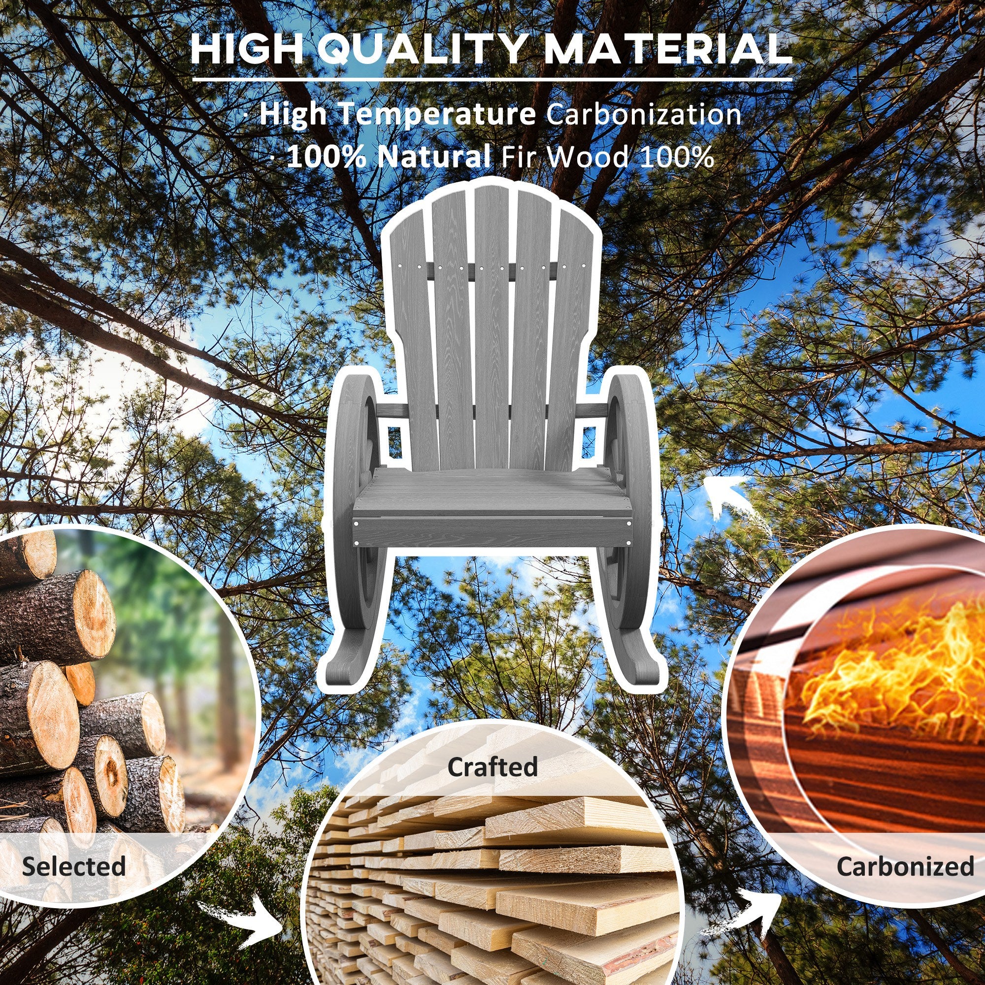 Outsunny Wooden Adirondack Rocking Chair Reclining Armchair Outdoor Garden Furniture Patio Porch Rocker - Grey - North Peak Garden Furniture