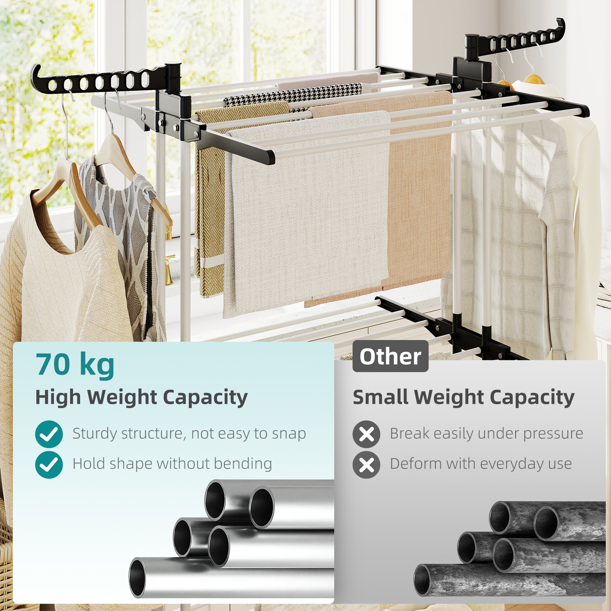 HOMCOM Foldable Clothes Drying Rack, 4-Tier Steel Garment Laundry Rack with Castors for Indoor and Outdoor Use, Black