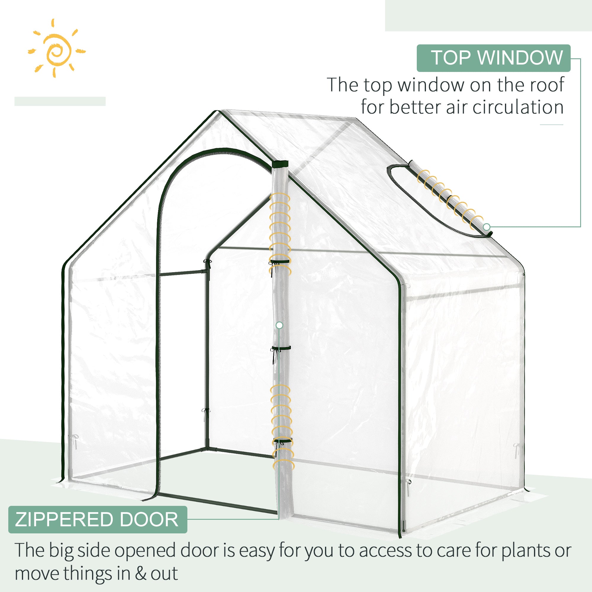 Outsunny Walk In PVC Greenhouse Garden Outdoor Flower Planter Steel Frame w/ Zipped Door & Window 180 x 100 x 168CM White - North Peak Garden Furniture