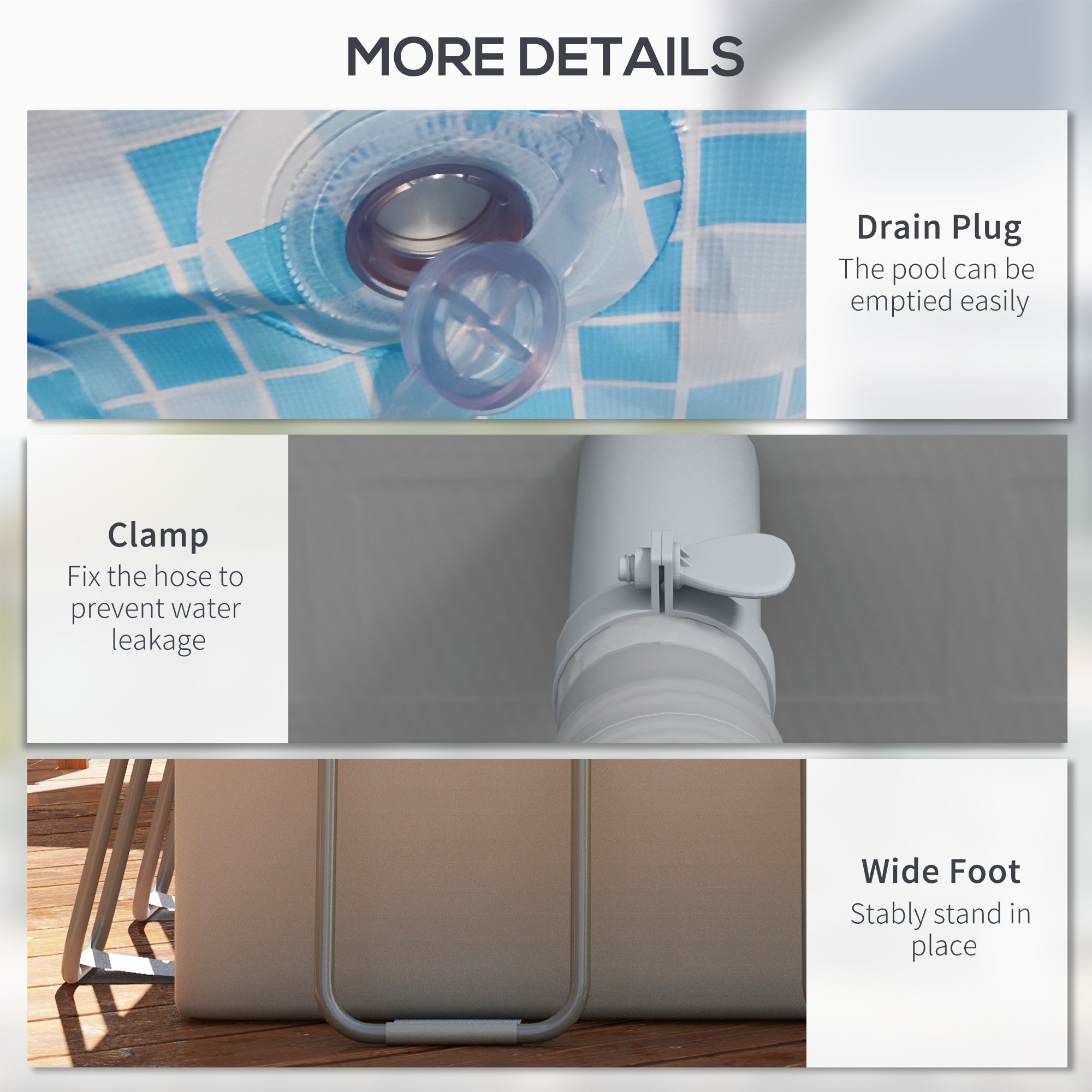 Outsunny Rectangle Steel Frame Swimming Pool with Ladder and Pump - Grey