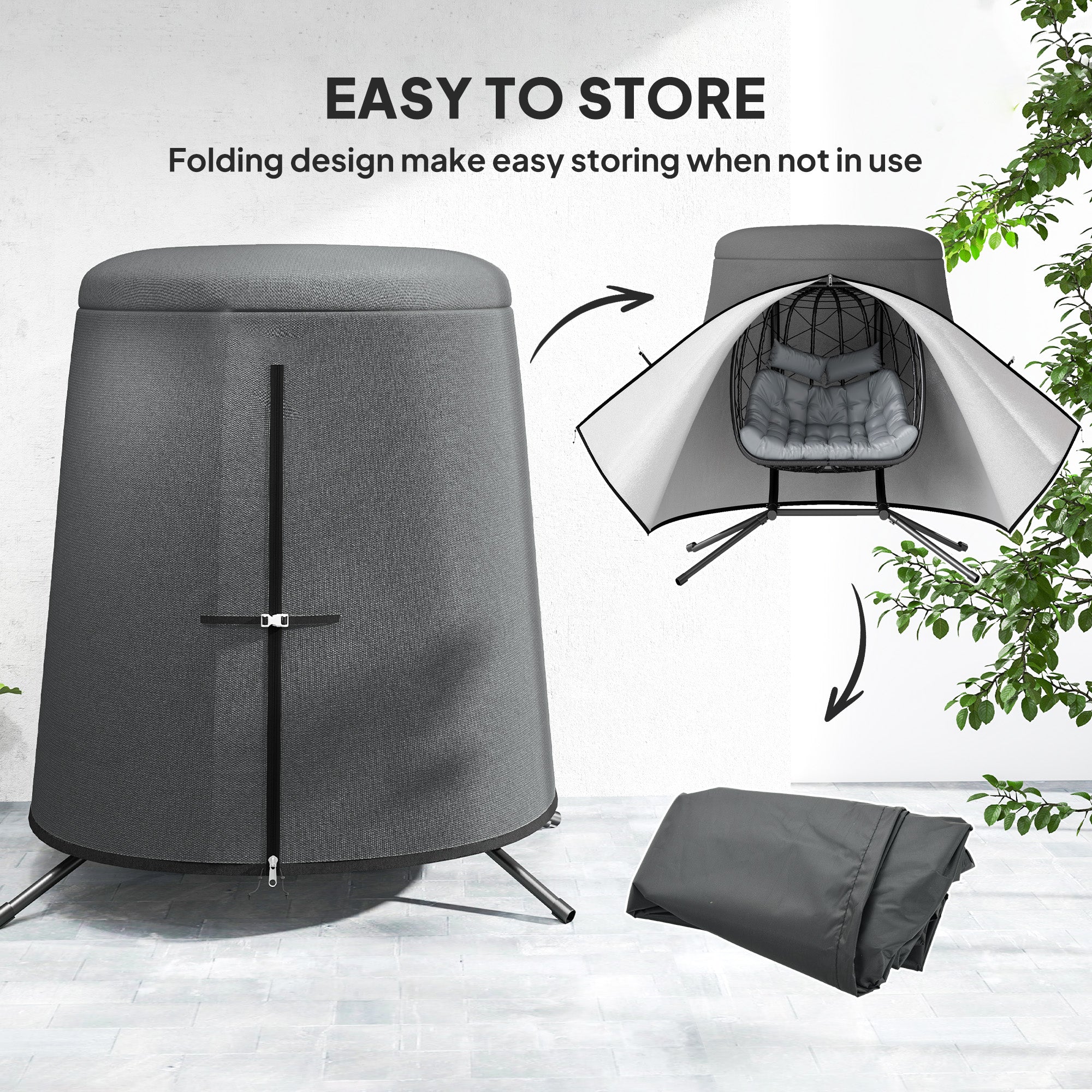 Outsunny 196 x 230 cm Hanging Egg Chair Protective Cover - Grey - North Peak Garden Furniture