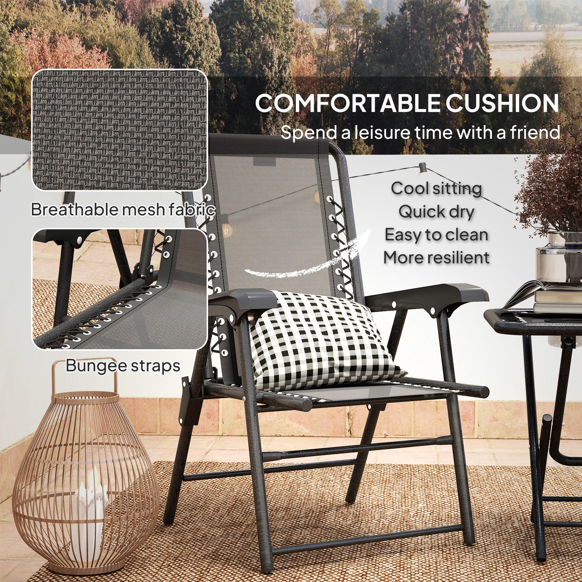 Outsunny Three-Piece Garden Table and Chair Set - Black