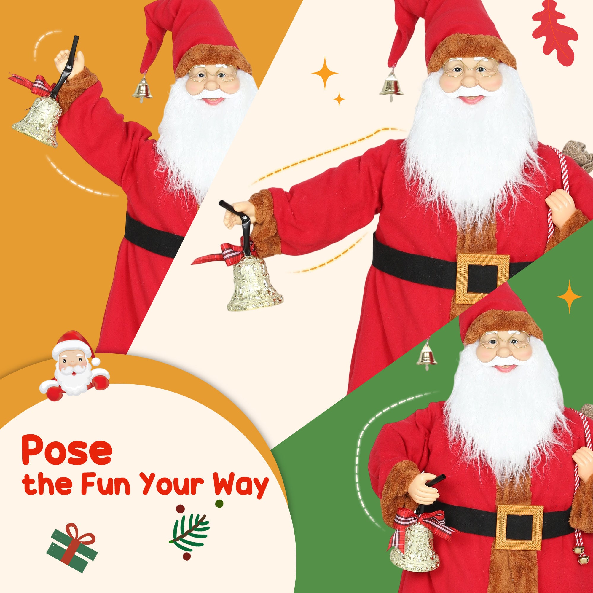 HOMCOM Singing and Dancing Santa Claus with Bell and Sack