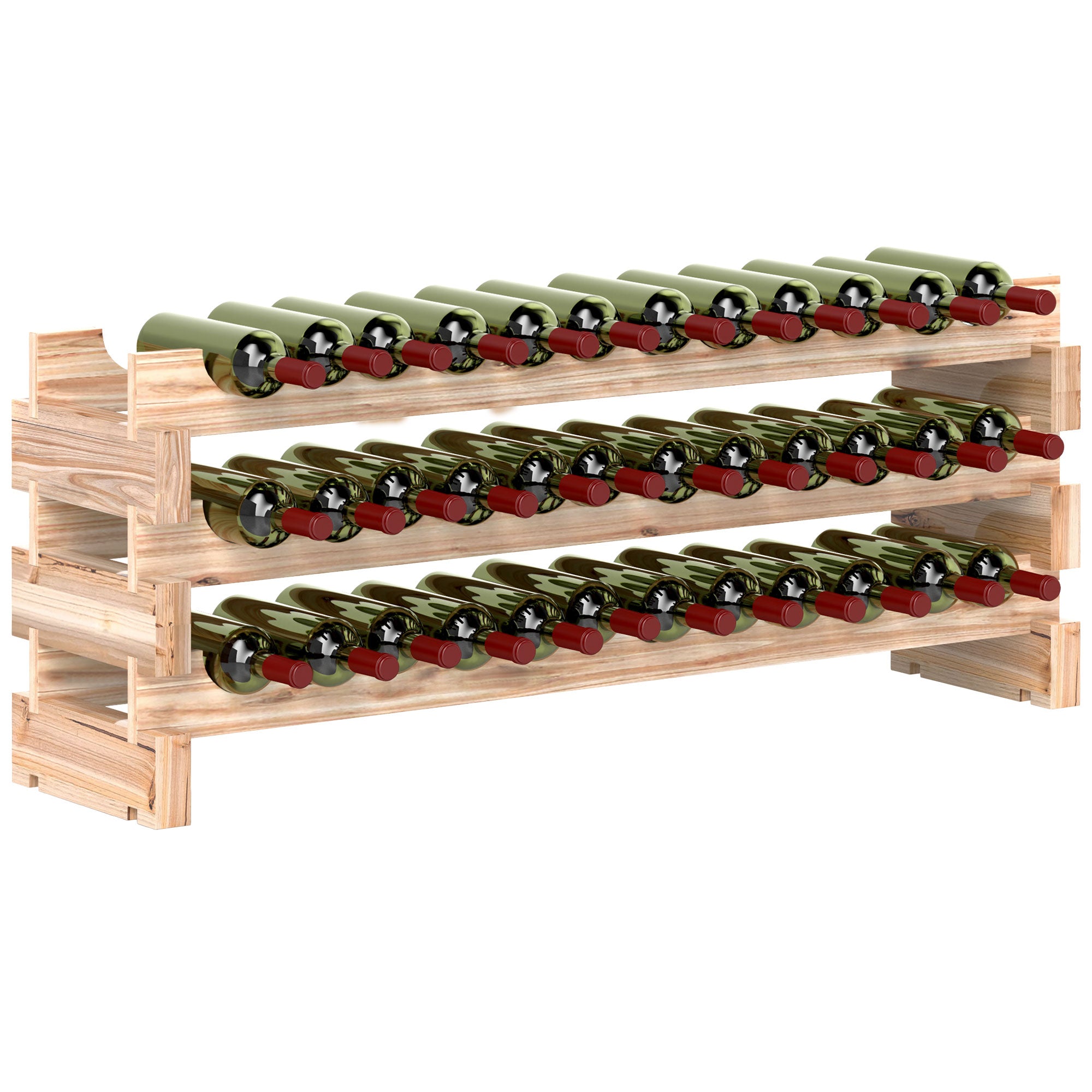 HOMCOM Three-Tier, 36 Bottle Wooden Wine Rack - Natural - North Peak Garden Furniture