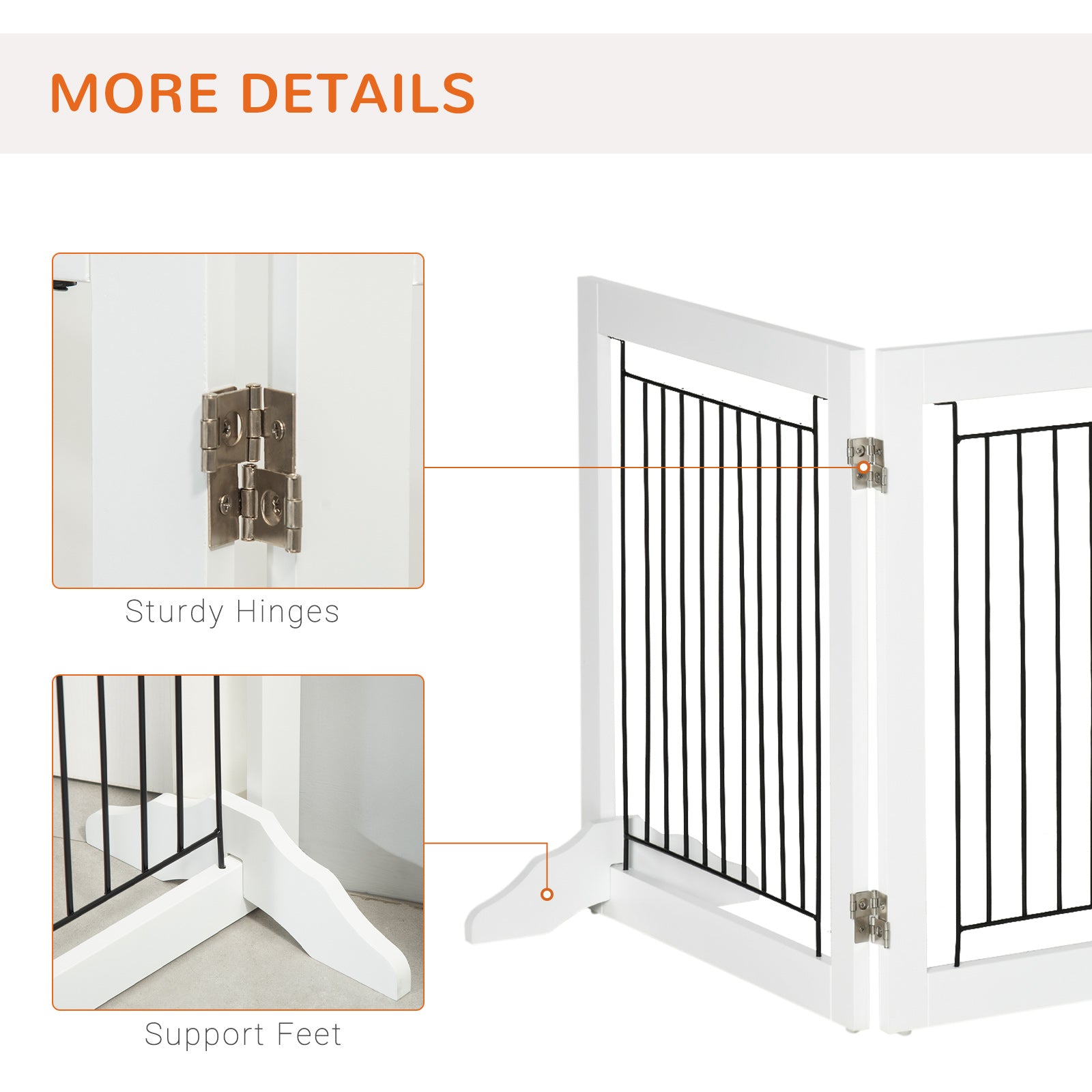 PawHut Foldable Pet Gate, with Three Panels & Two Support Feet - White - North Peak Garden Furniture