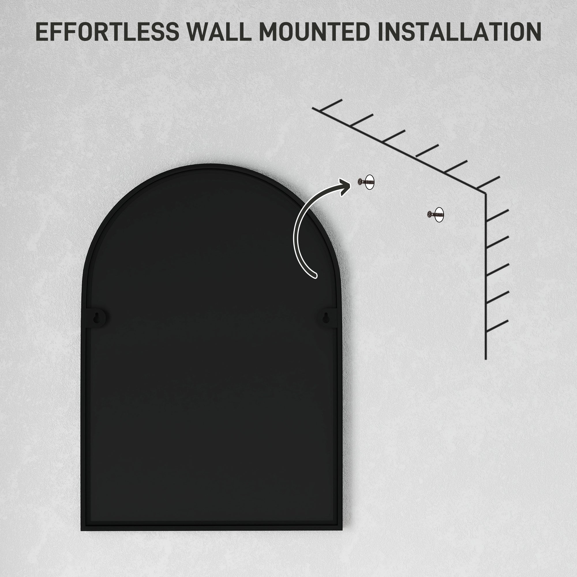 HOMCOM 50 x 70cm Arched Home Mirror - Black - North Peak Garden Furniture