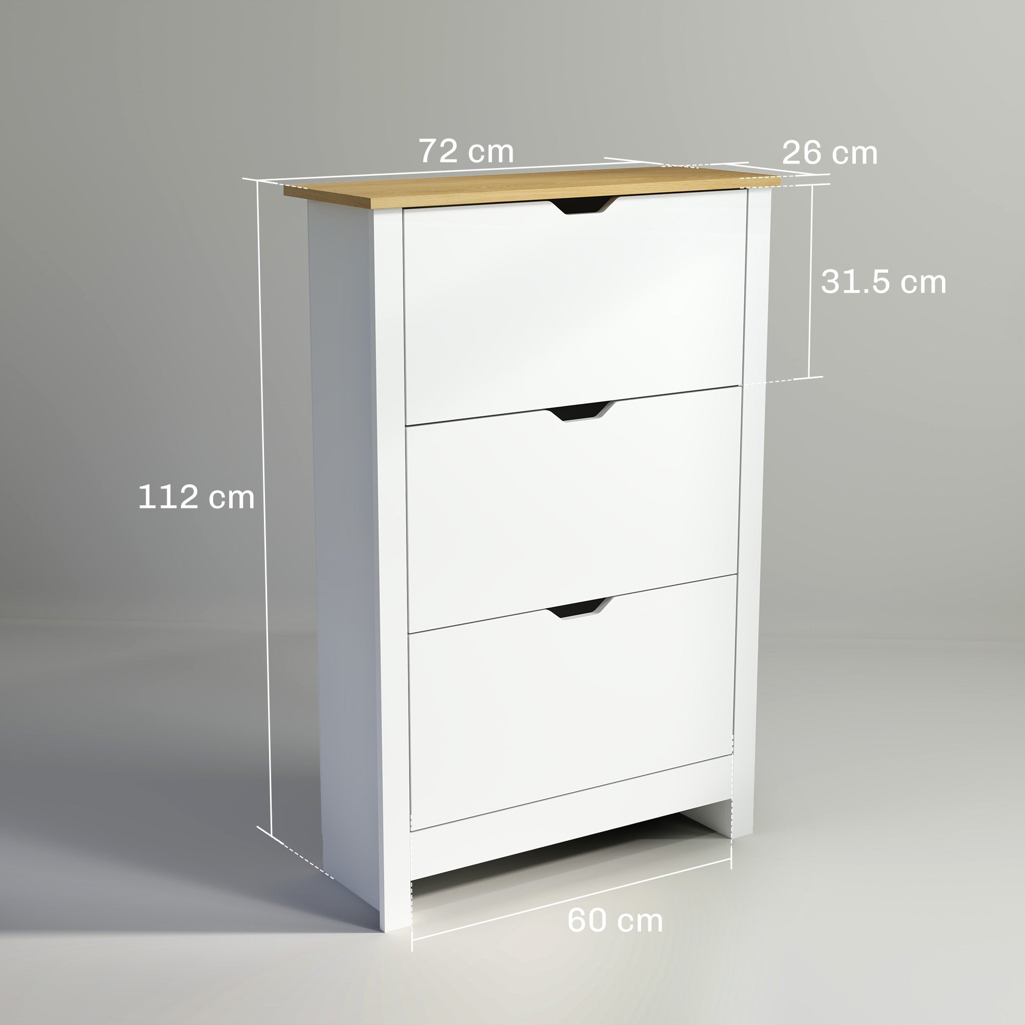 HOMCOM Slim Shoe Cabinet, Narrow Shoe Cupboard with 3 Flip Drawers, Adjustable Shelves for 18 Pairs of Shoes, High Gloss White - North Peak Garden Furniture