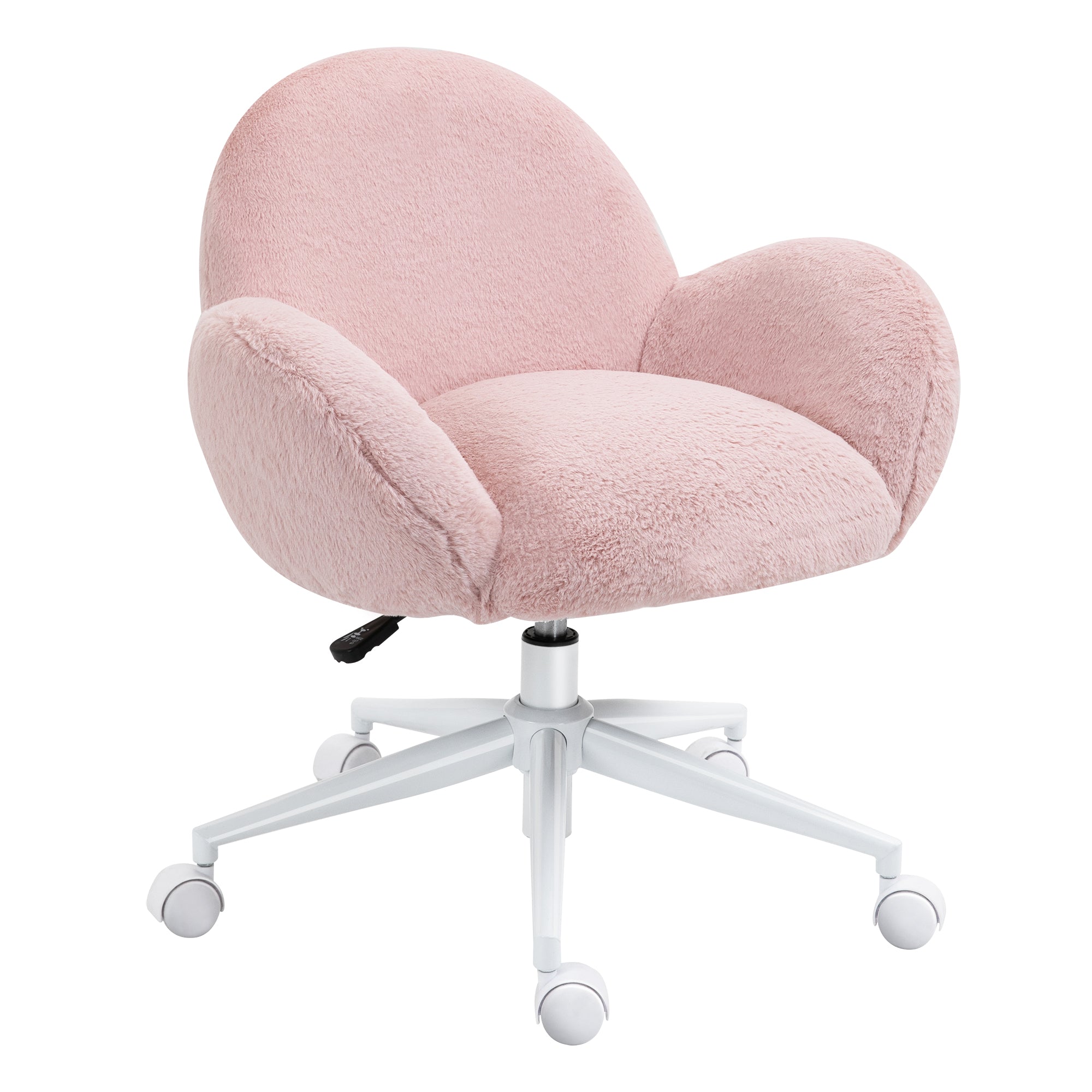 HOMCOM Makeup Vanity Chair, Cute Fluffy Desk Chair with Rolling Wheels for Bedroom Living Room, Pink - North Peak Garden Furniture