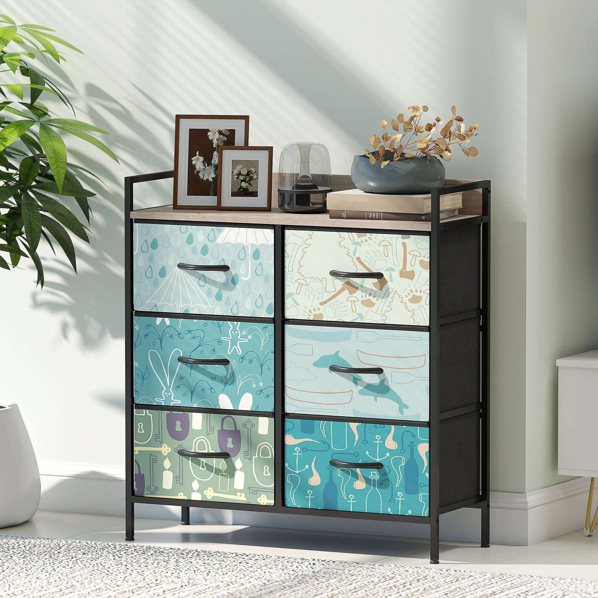 HOMCOM 6-Drawer Chest of Drawers - Blue