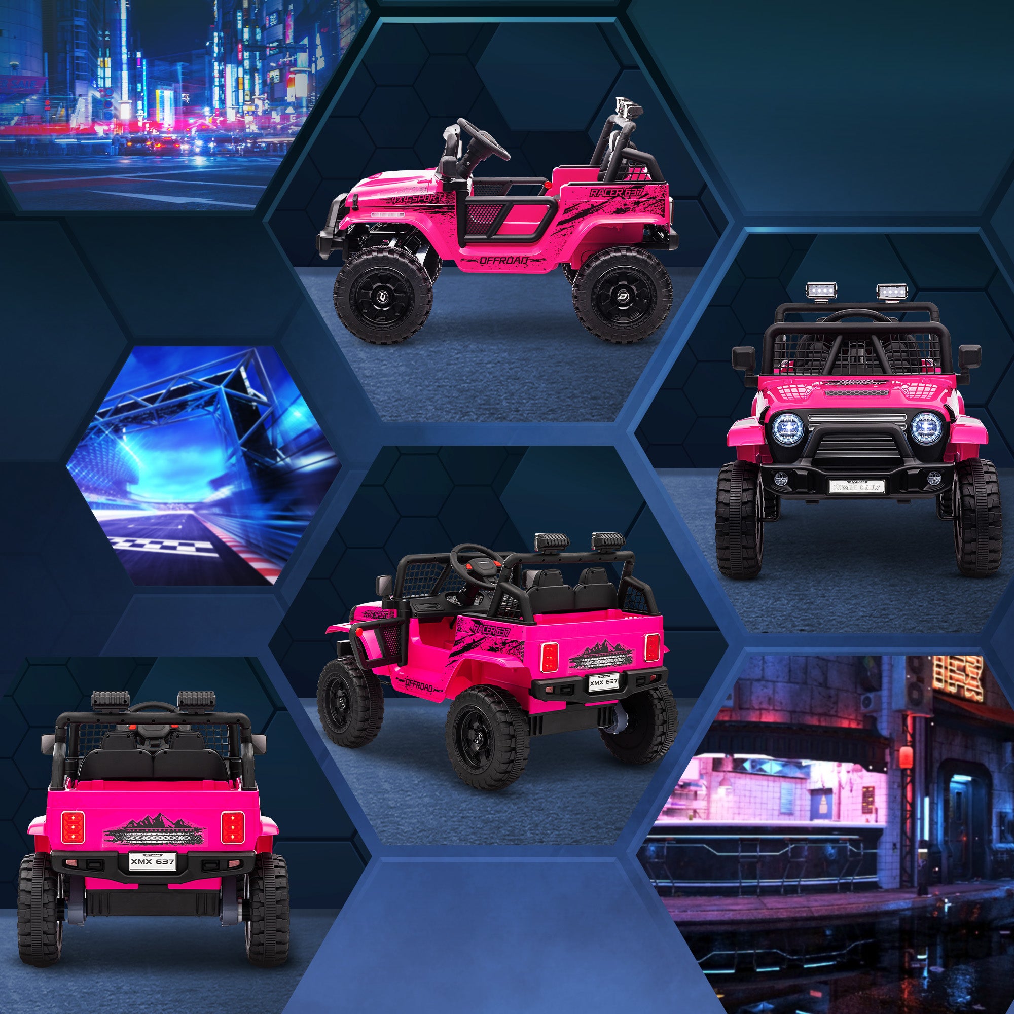 AIYAPLAY 12V Battery Powered Kids Ride On Car, Electric Truck w/ Spring Suspension, Remote, Music Horn Lights - Pink - North Peak Garden Furniture