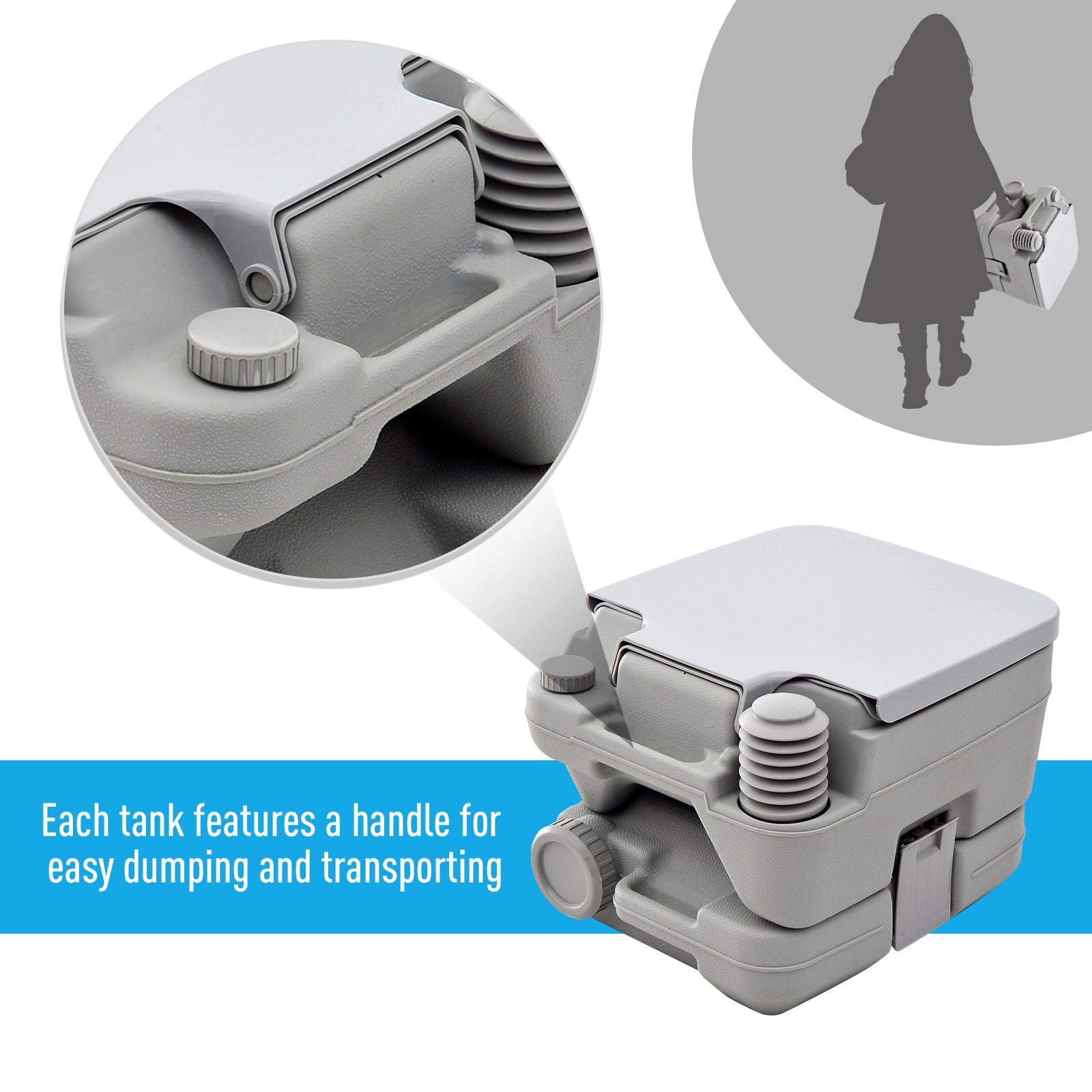 HOMCOM 10L Portable Travel Toilet Outdoor Camping Picnic with 2 Detachable Tanks & Push-button Operation, Grey - North Peak Garden Furniture