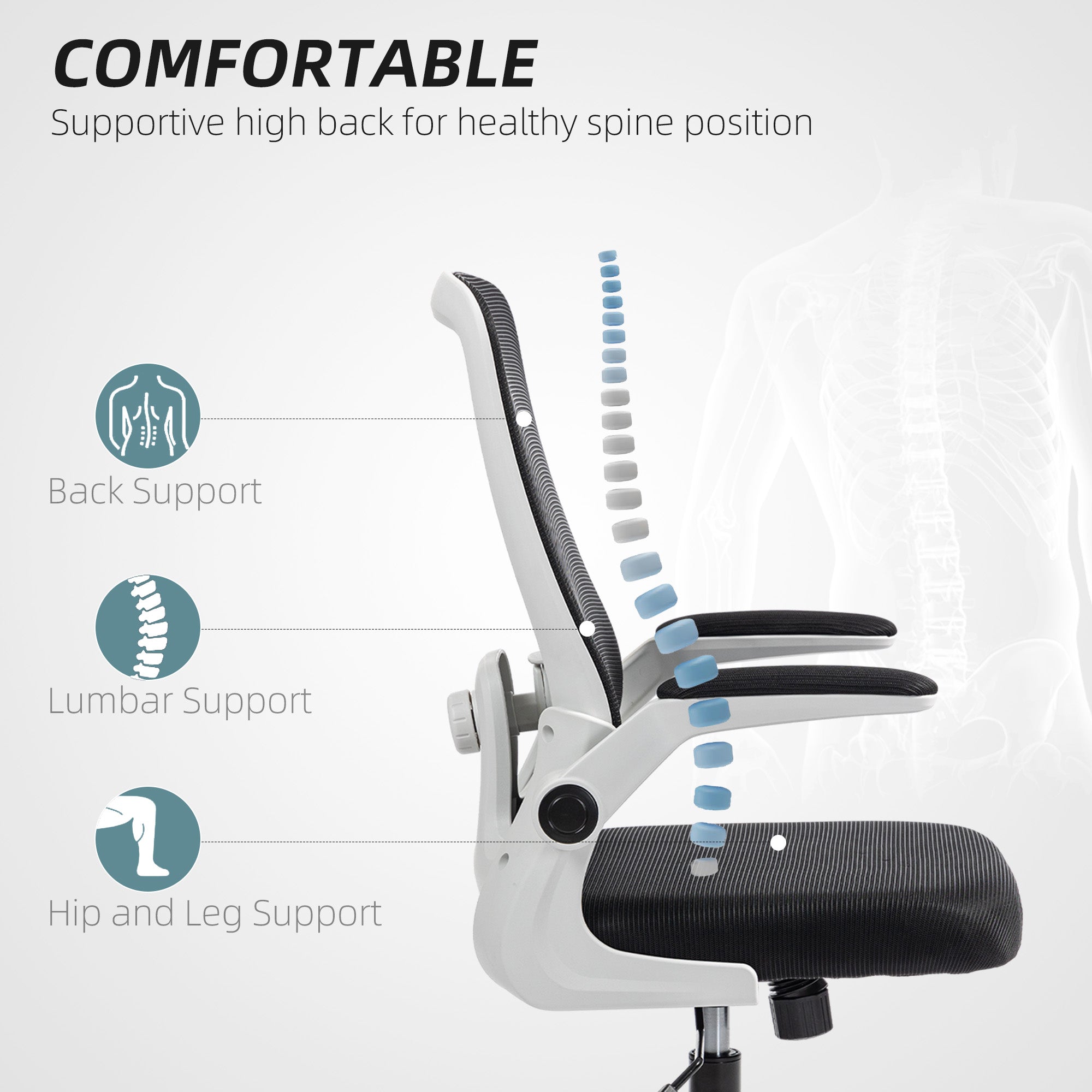 HOMCOM Mesh Back Adjustable Office Chair - Black - North Peak Garden Furniture