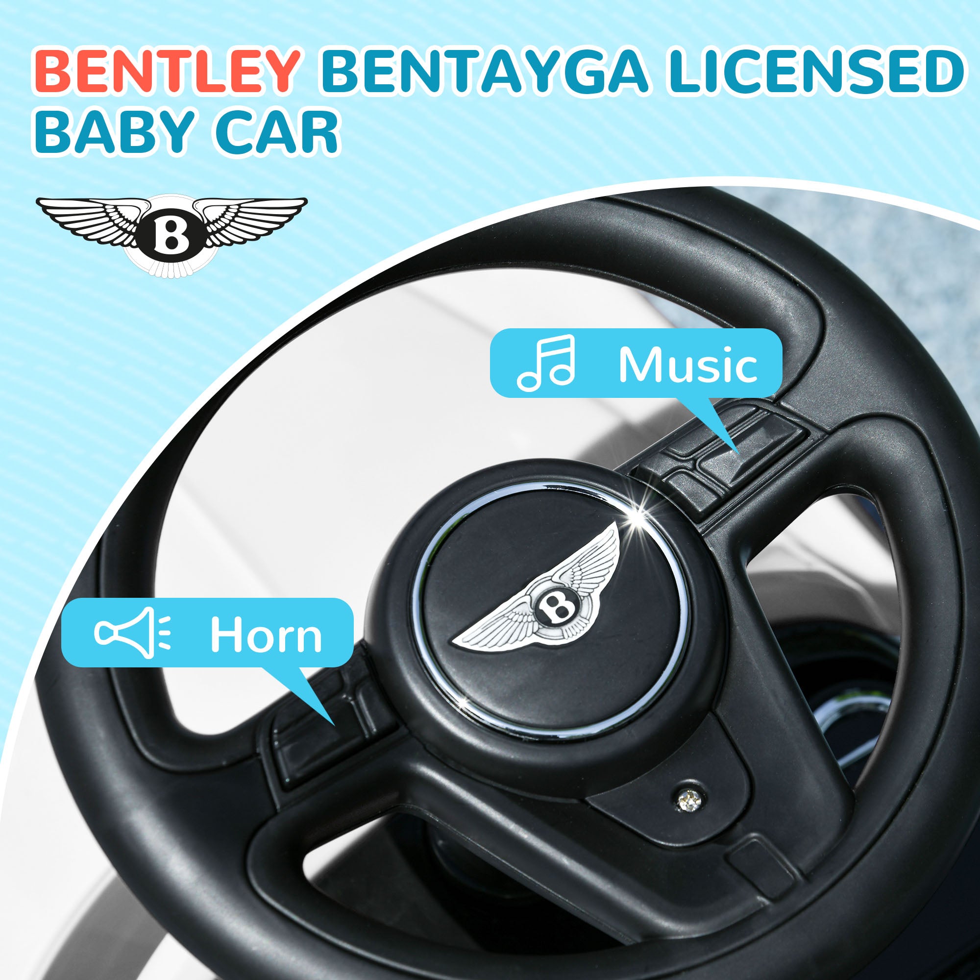 AIYAPLAY Bentley Bentayga Licensed 3-in-1 Baby Push Car, Ride on Car Sliding Car with Canopy, Horn Music - White - North Peak Garden Furniture