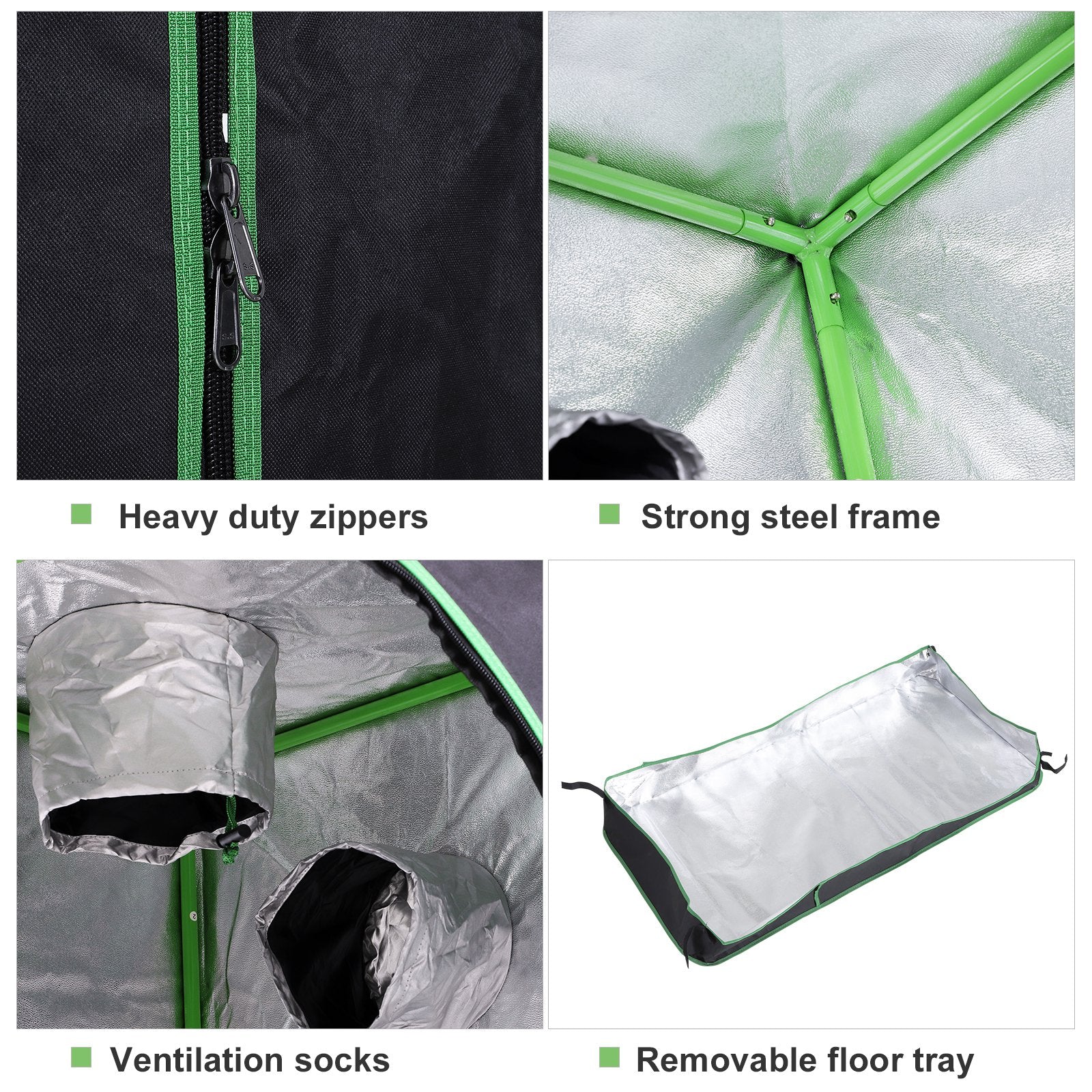 Outsunny Hydroponic Plant Grow Tent Canopy Indoor Reflective Mylar Green Room 600D Oxford 120L x60W x150Hcm Silver