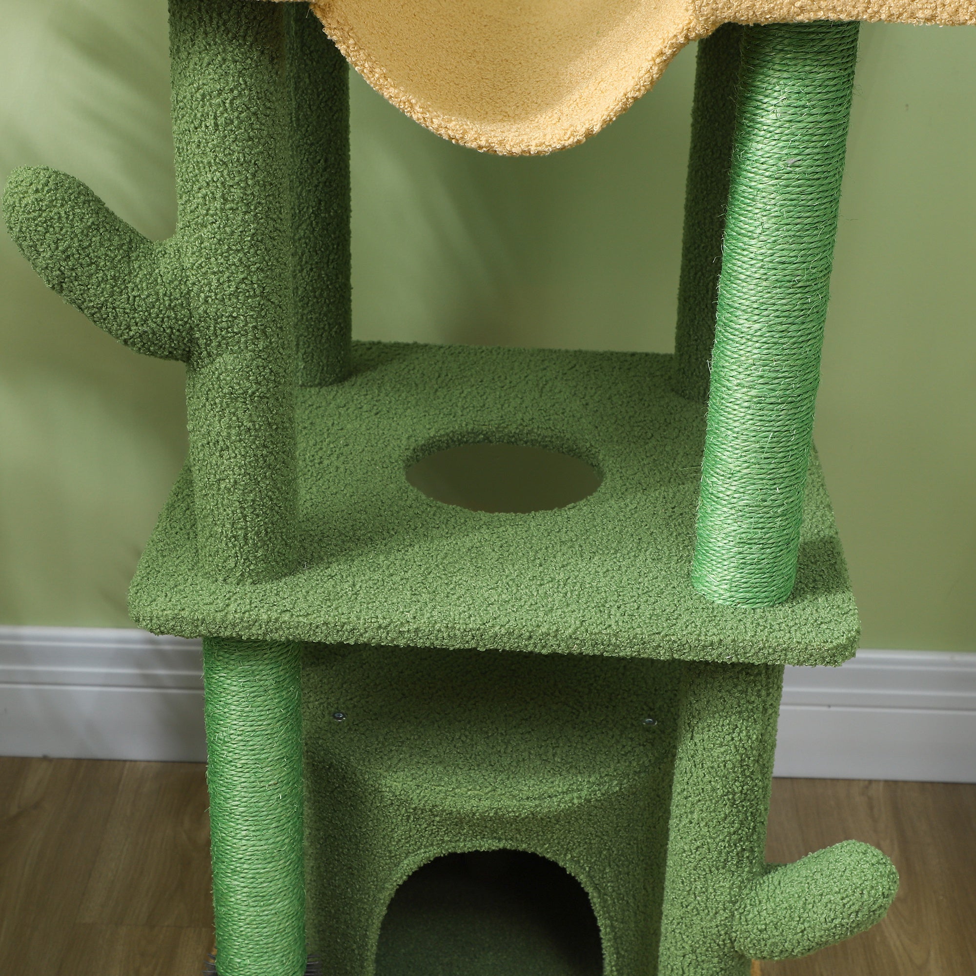 PawHut 225-255cm Height Adjustable Floor to Ceiling Cat Tree, Tall Cat Tower for Indoor Cats w/ Scratching Posts - Green - North Peak Garden Furniture