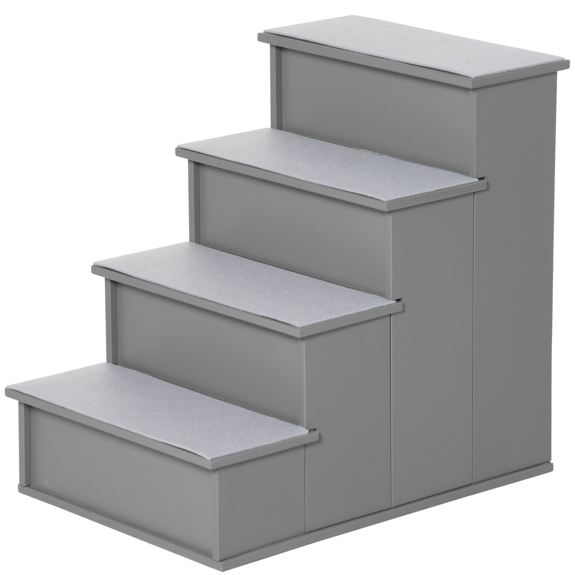 PawHut 4 Step Wooden Dog Steps Pet Stairs for Dogs, Cat Ladder for Bed Couch with Non-Slip Carpet 40 x 59 x 54.2 cm, Grey - North Peak Garden Furniture