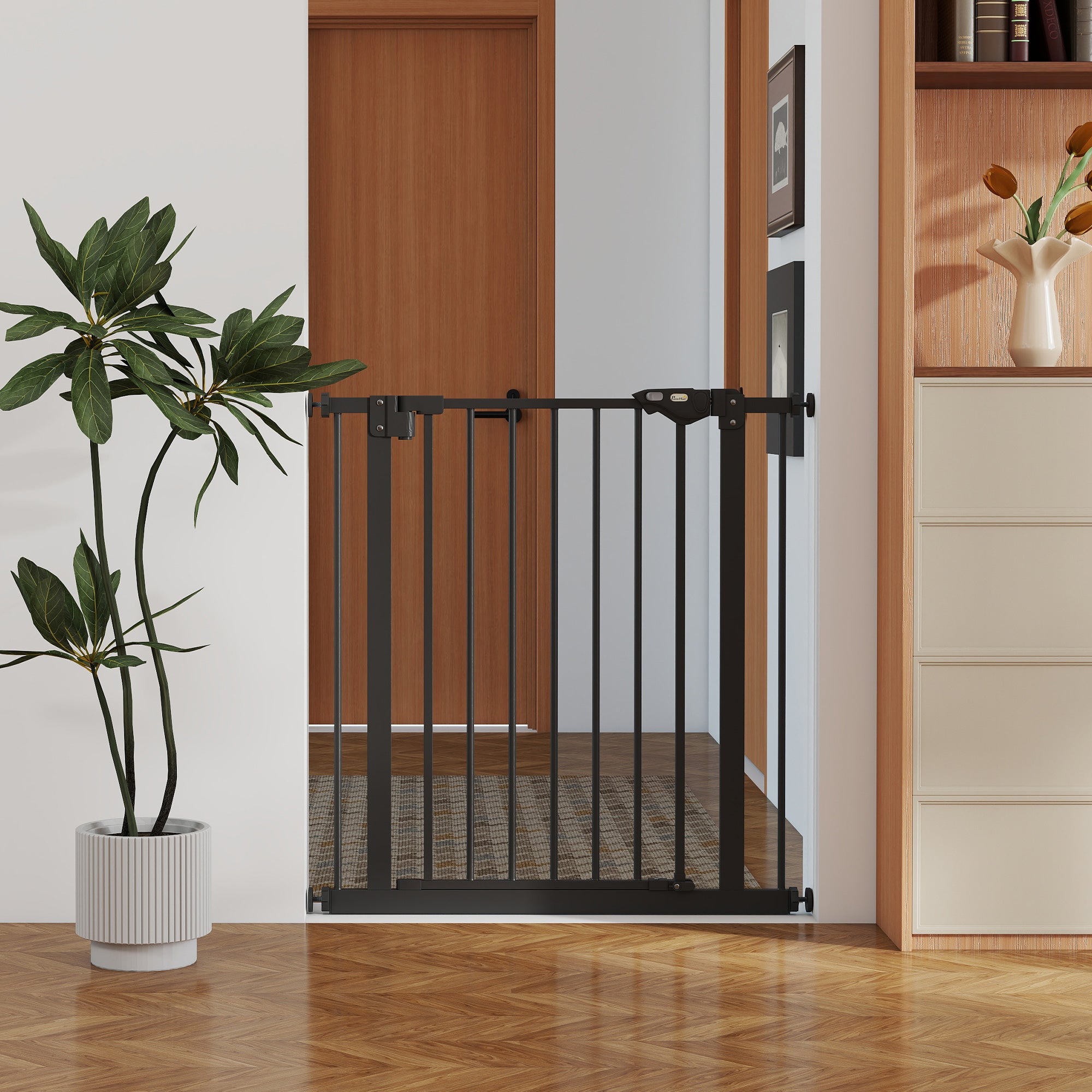 PawHut Metal 74-80cm Wide Adjustable Dog Gate Black
