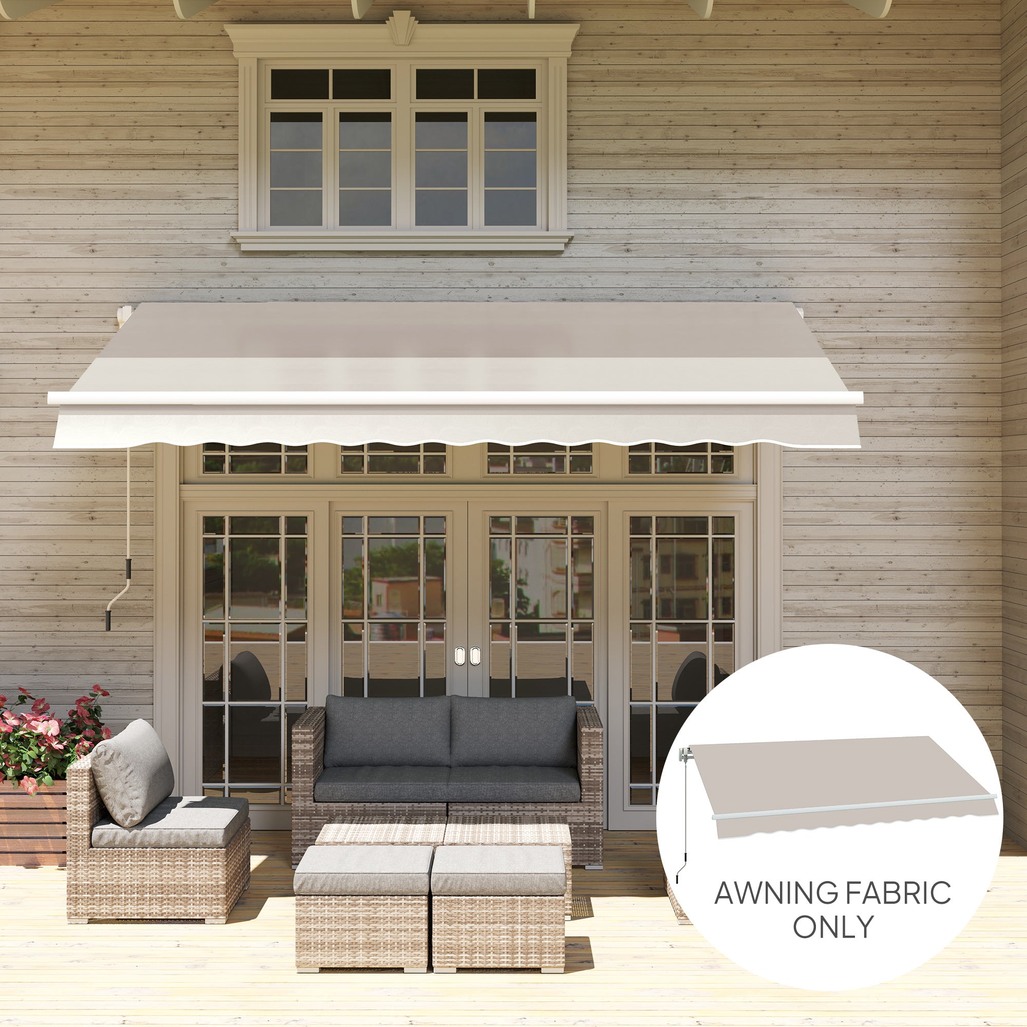 Outsunny Awning Replacement Canopy, Water Resistant UPF 50+ Sun Shade Cover for 3 x 2.5 m Garden Awning (Fabric Only), Cream White - North Peak Garden Furniture