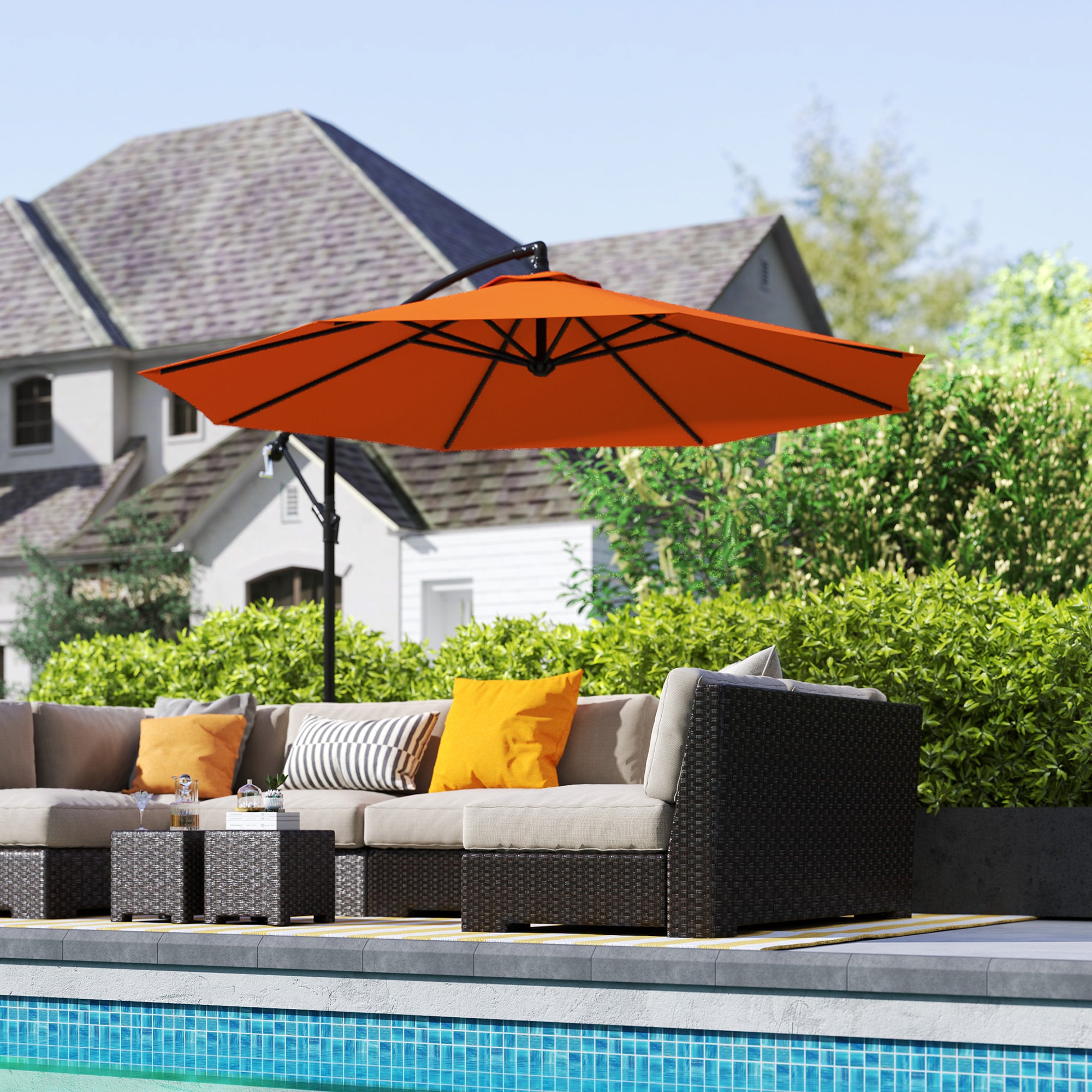 Outsunny 3(m) Overhanging Parasol, with Base - Orange - North Peak Garden Furniture