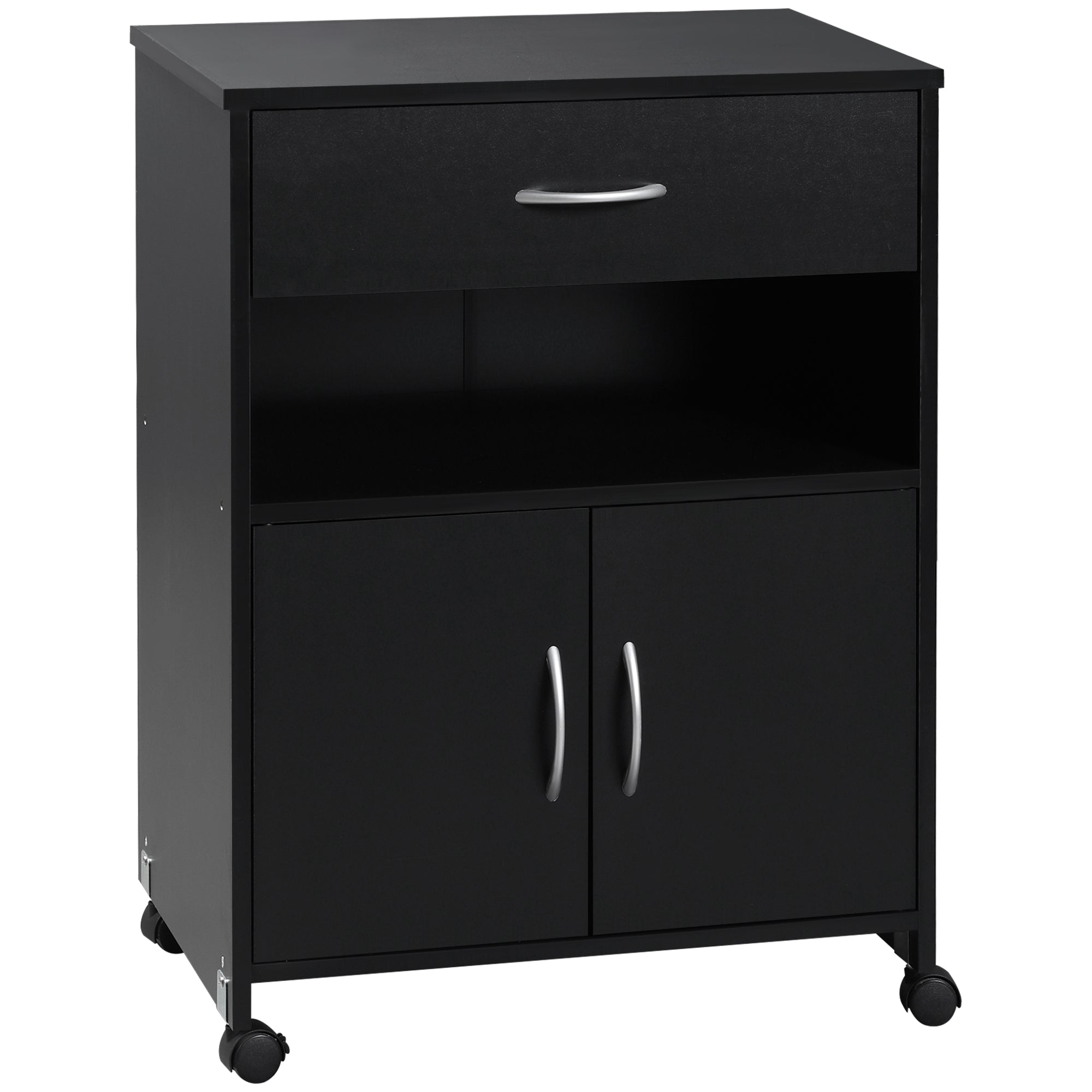Vinsetto Printer Stand Mobile Printer Cabinet with Storage, Open Shelf, Drawer for Home Office, 60cm x 39cm x 80cm, Black - North Peak Garden Furniture