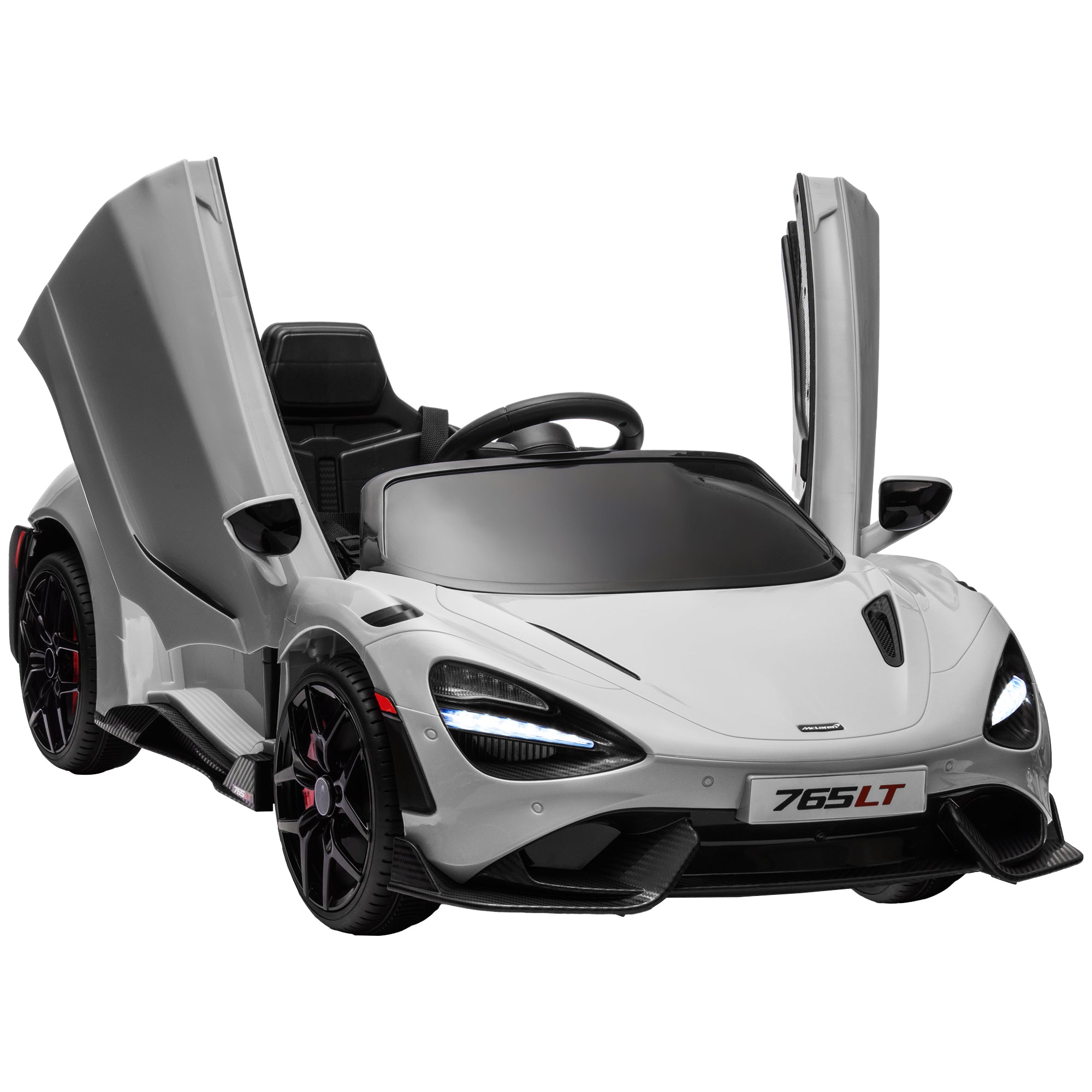 AIYAPLAY McLaren 765LT Licensed 12V Kids Electric Ride on Car with Butterfly Doors Remote Control Transport Wheels Grey - North Peak Garden Furniture