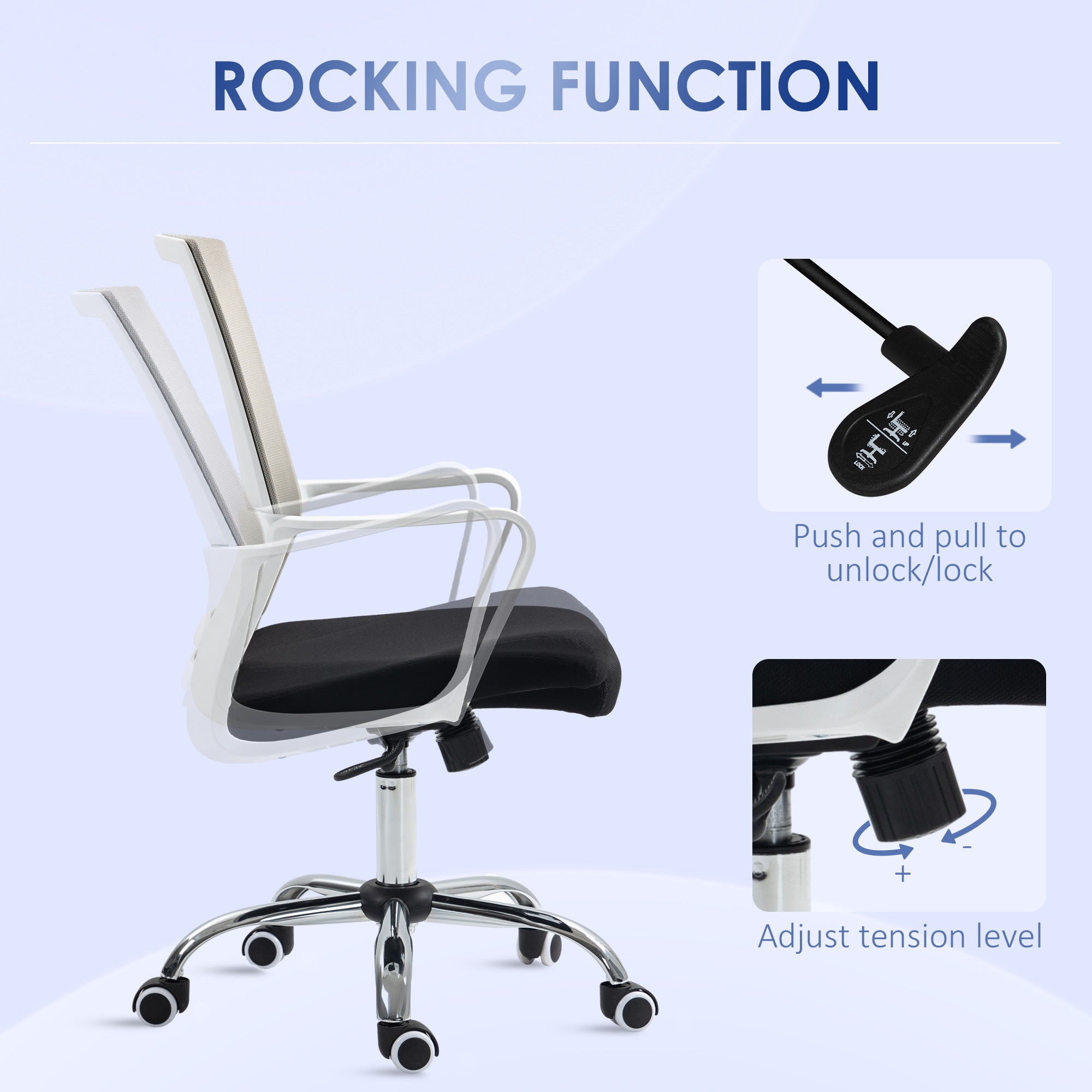 Vinsetto Ergonomic Desk Chair Mesh Office Chair with Adjustable Height Armrest and 360° Swivel Castor Wheels Black