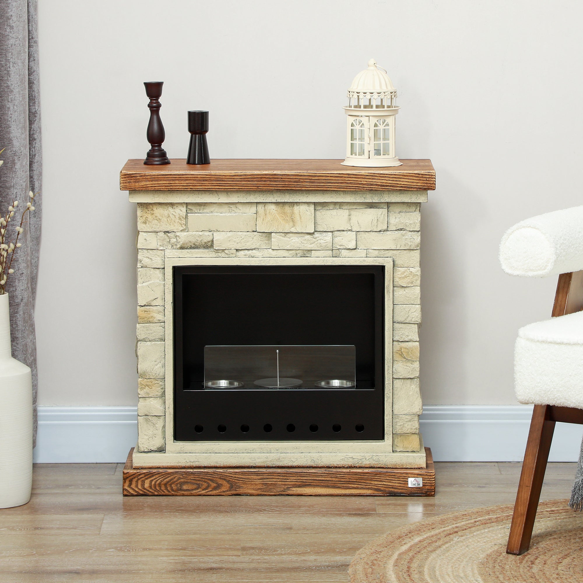 HOMCOM Bioethanol Fire Heater, with Brickwork-Effect Mantelpiece - Brown