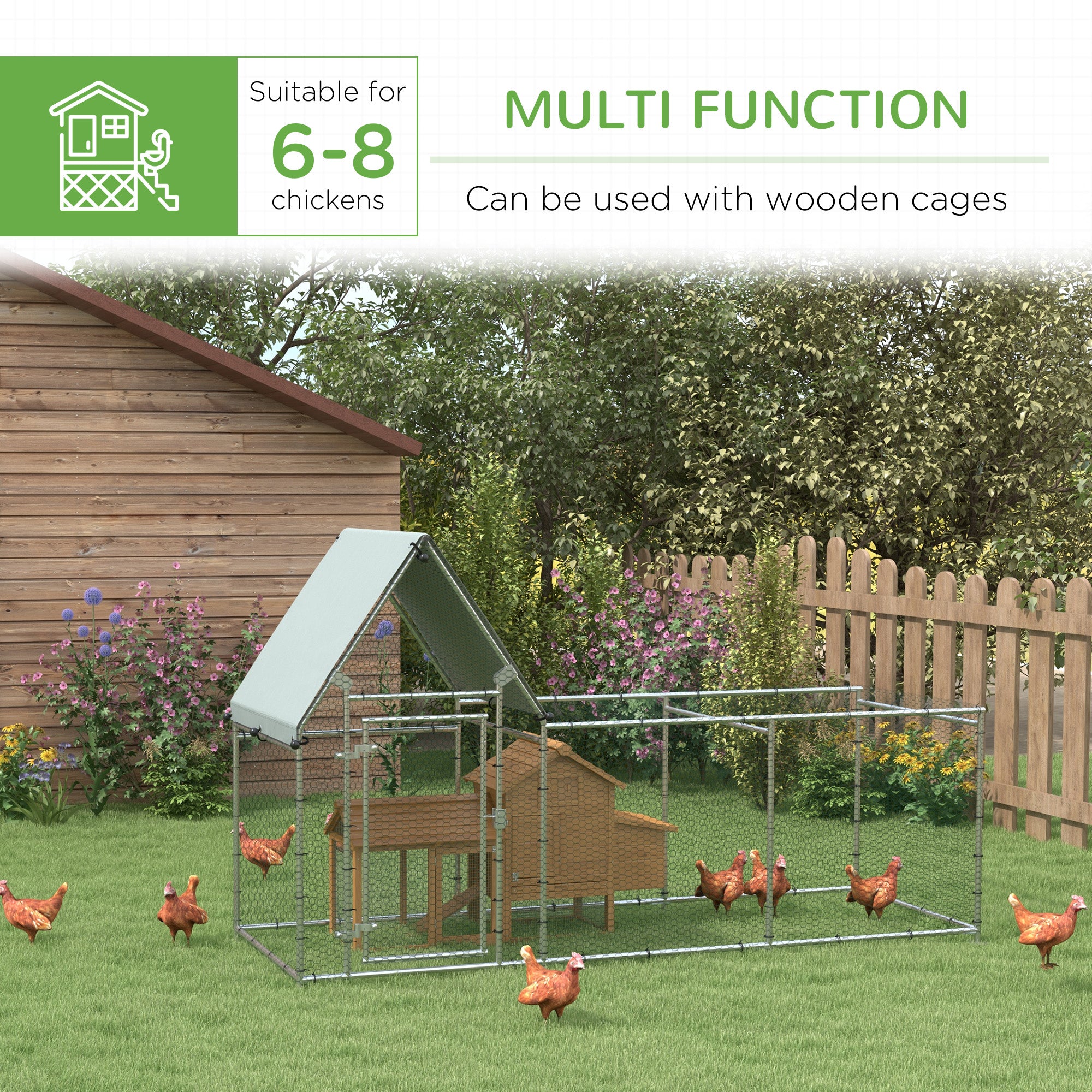 PawHut Walk In Chicken Run, Large Galvanized Chicken House, Hen Poultry House Cage, Outdoor Rabbit Hutch Metal Enclosure w/ Water-Resist Cover