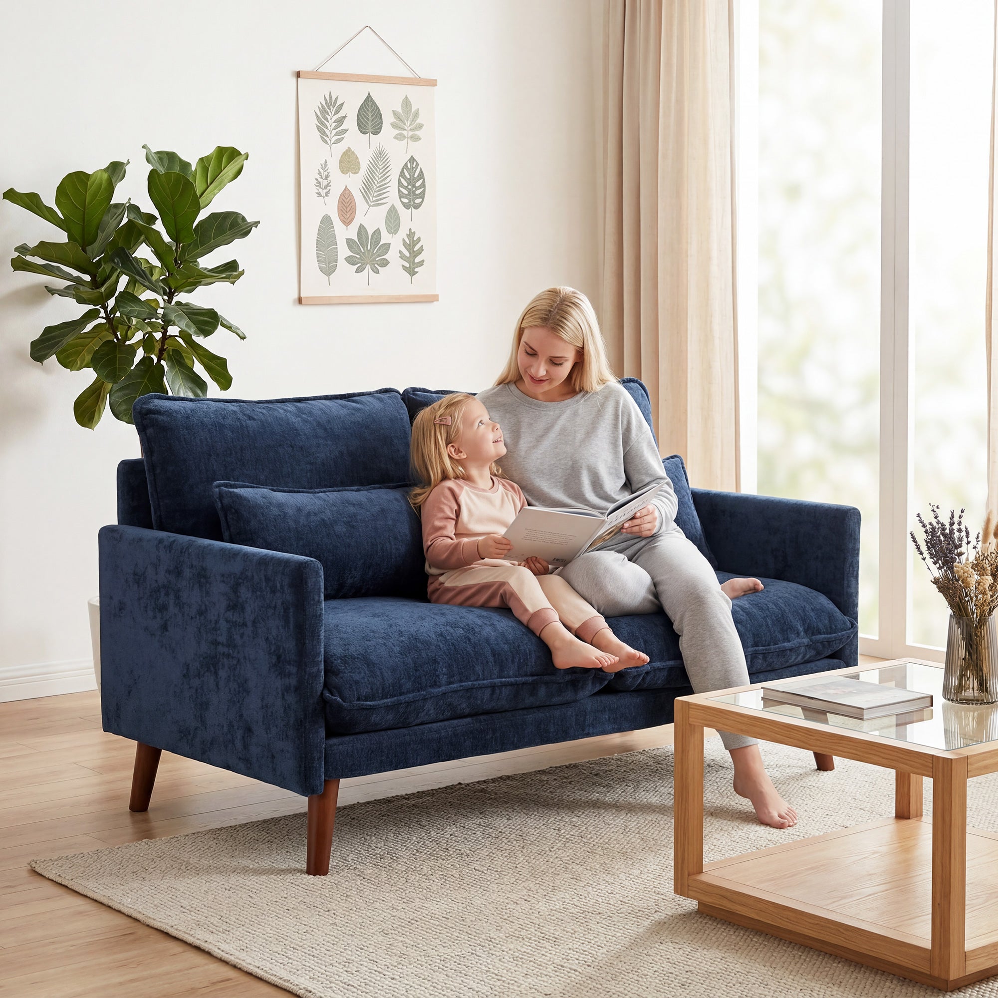 HOMCOM 2 Seater Sofa, Loveseat Sofa with Spring Cushions, Wide and Deep Seat, Wood Legs, Blue