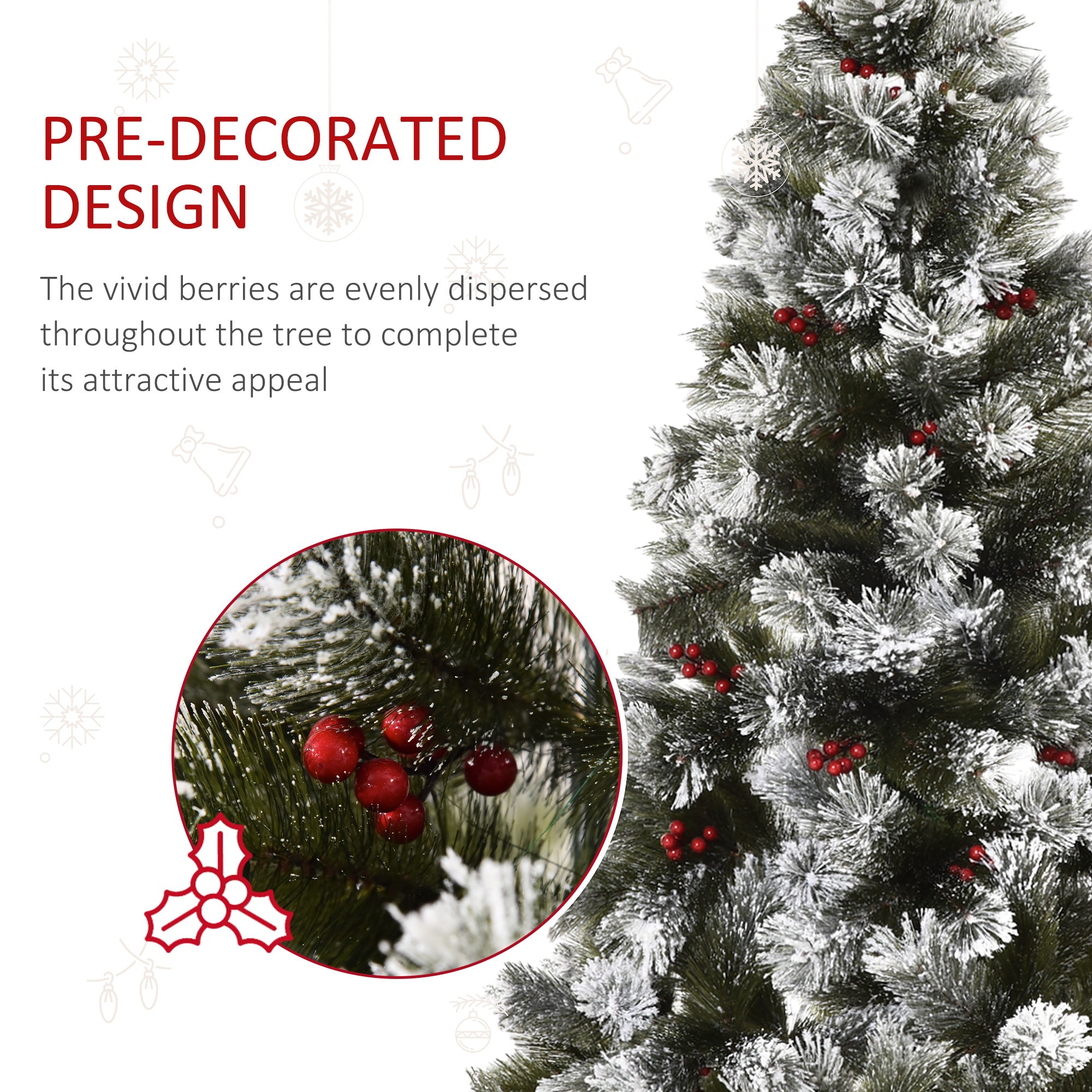 HOMCOM Indoor Christmas Tree Artificial Berry Xmas Decoration with Metal Stand and 184 Tips (5FT(150CM))