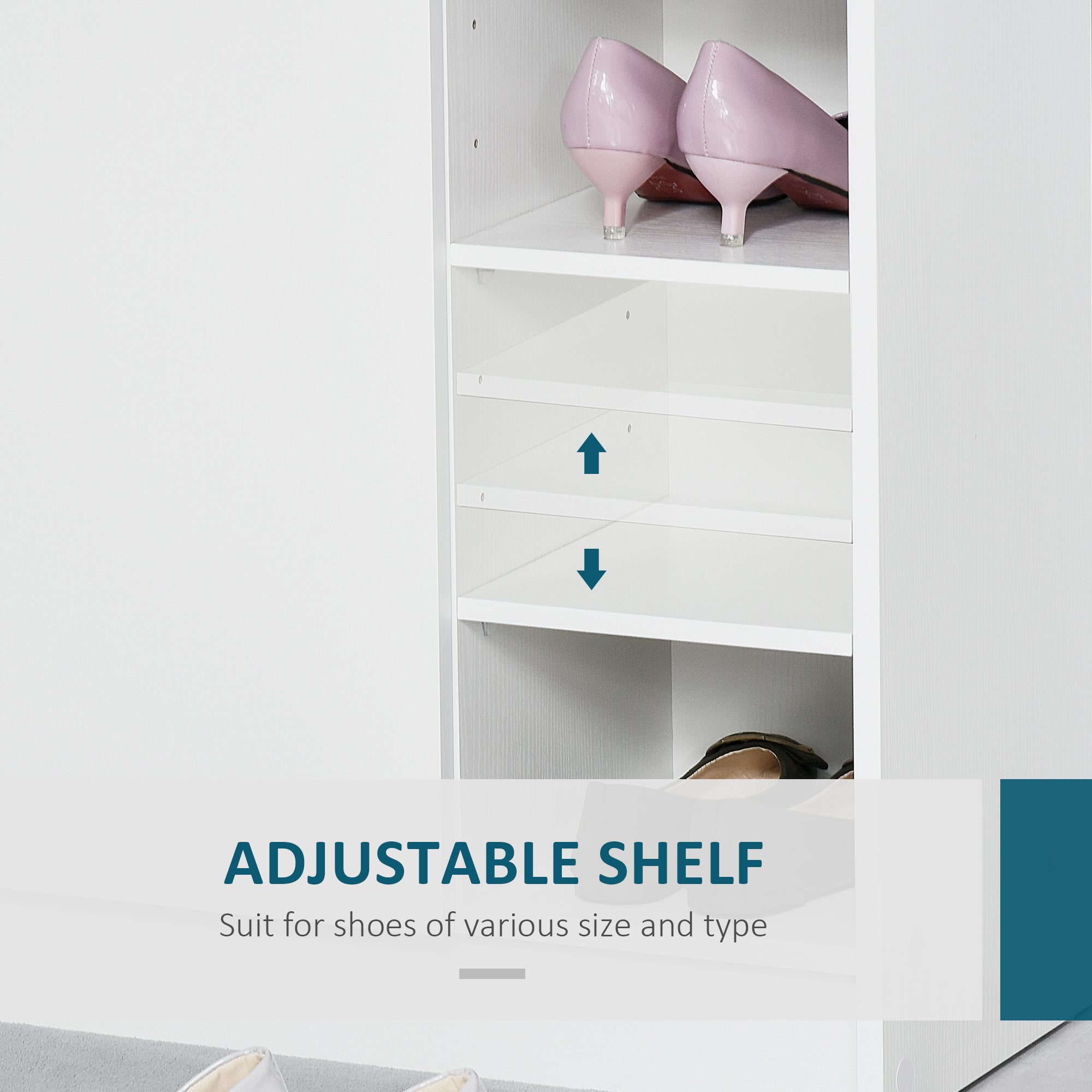 HOMCOM Shoe Storage Cabinet Two Doors w/ Adjustable 4 Shelves Cupboard Footwear Rack Stand Organiser Hallway White - North Peak Garden Furniture