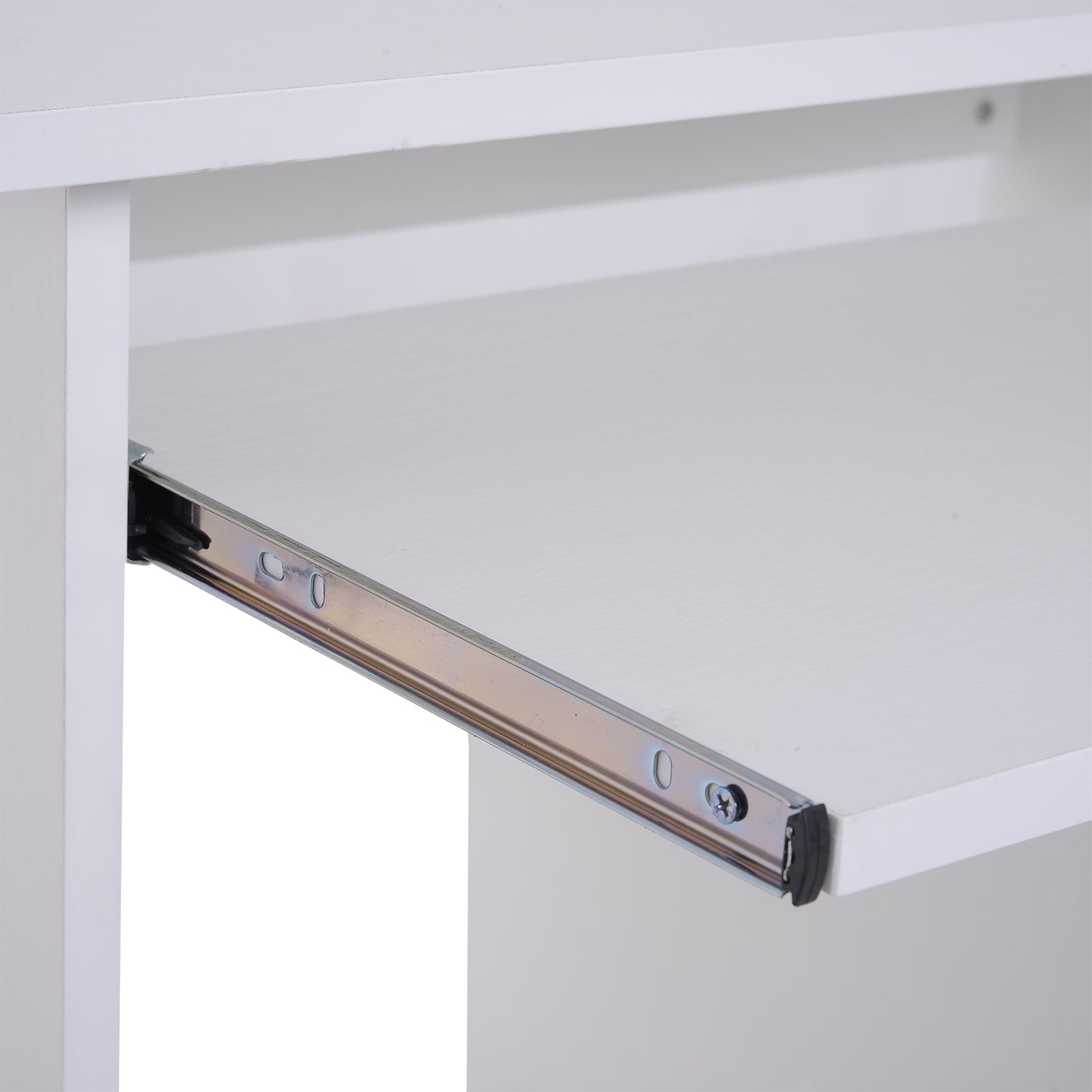 HOMCOM Compact Small Computer Table Wooden Desk Keyboard Tray Storage Shelf Modern Corner Table Home Office White - North Peak Garden Furniture