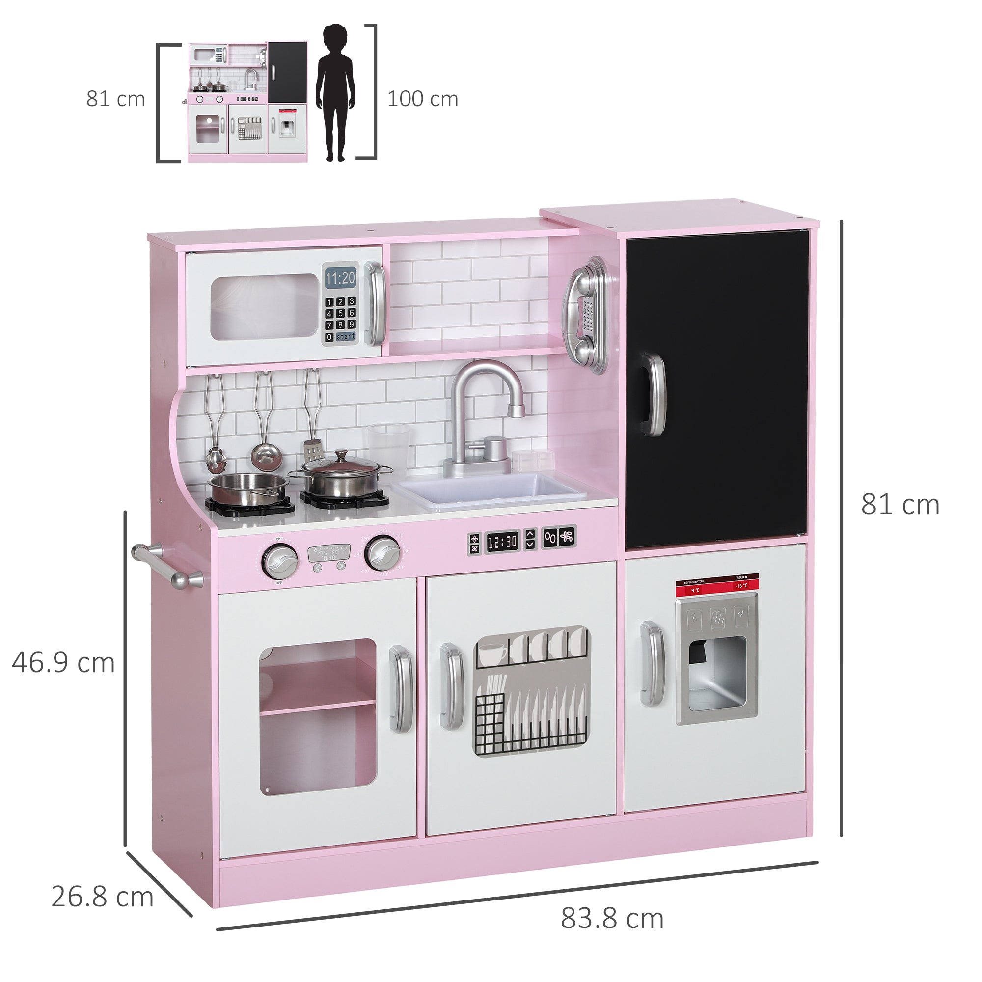 AIYAPLAY Pretend Play Kitchen Kids Kitchen Playset w/ Toy Phone, Chalkboard, Microwave, Cooking Stove, Sink - North Peak Garden Furniture