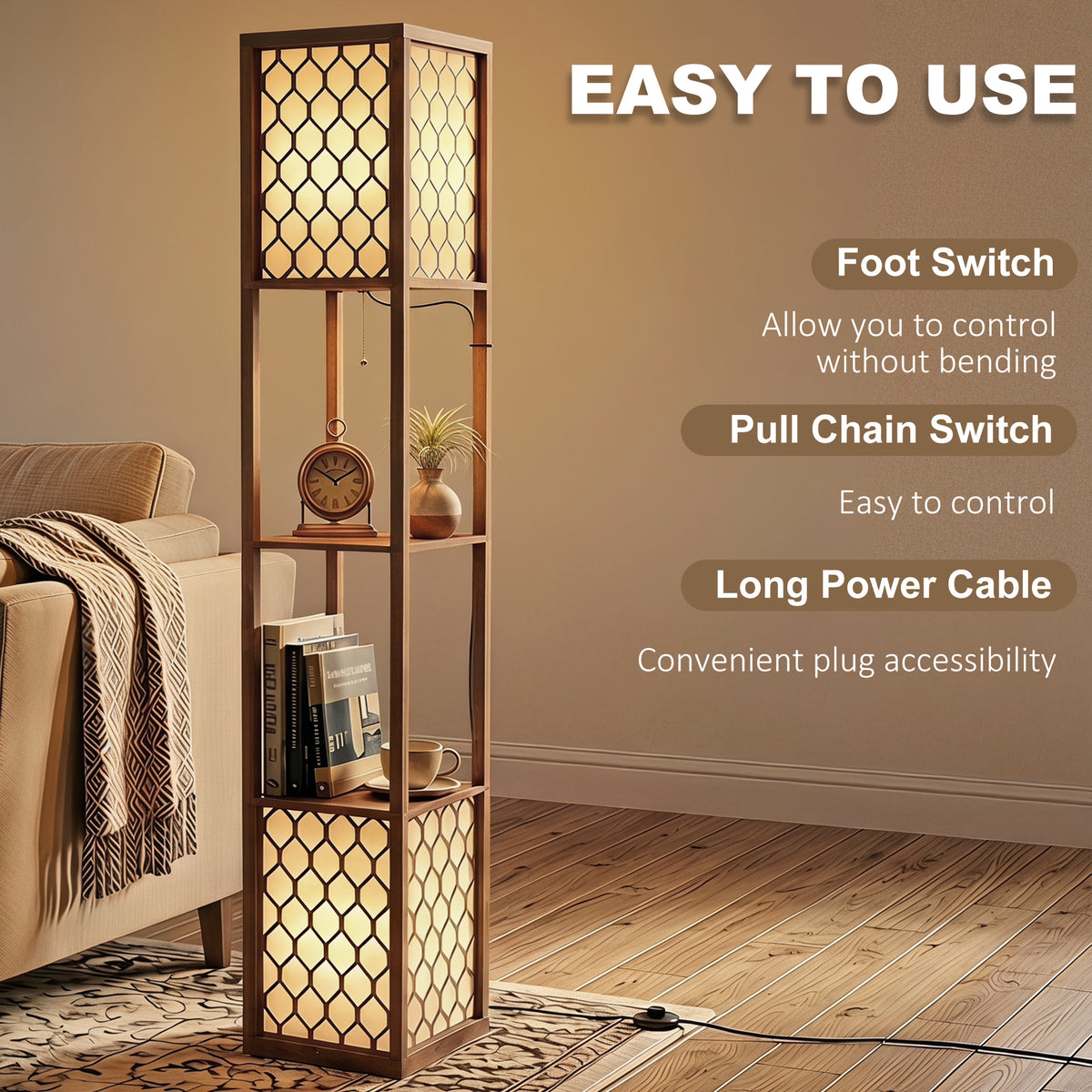 HOMCOM Duo Light Floor Shelves - Rustic Brown