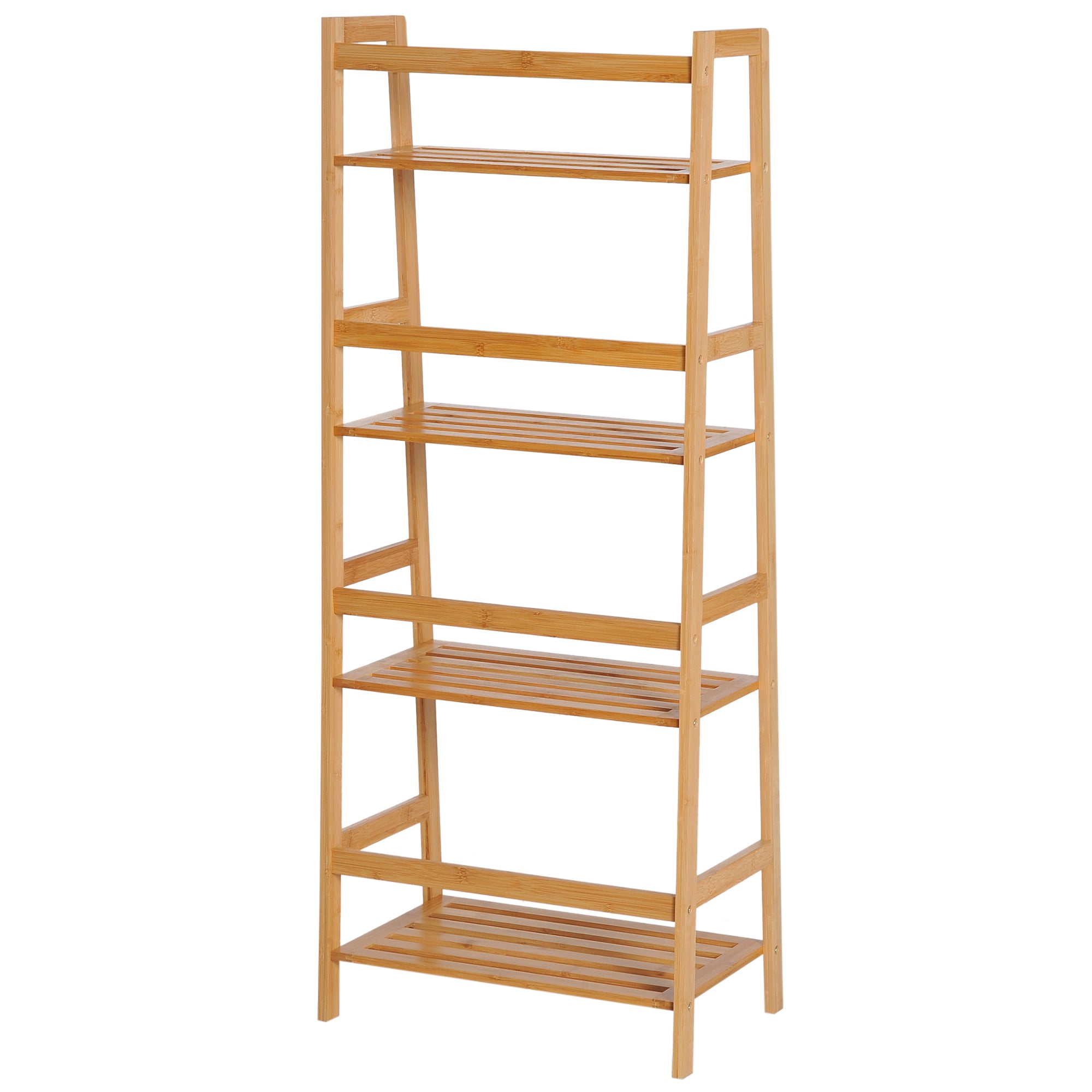HOMCOM Bamboo Ladder Shelf, 4-Tier Bookshelf, Freestanding Bookcase for Living Room, Study, Bedroom, Home Office, 48 x 31.5 x 120cm, Natural Wood Effect - North Peak Garden Furniture