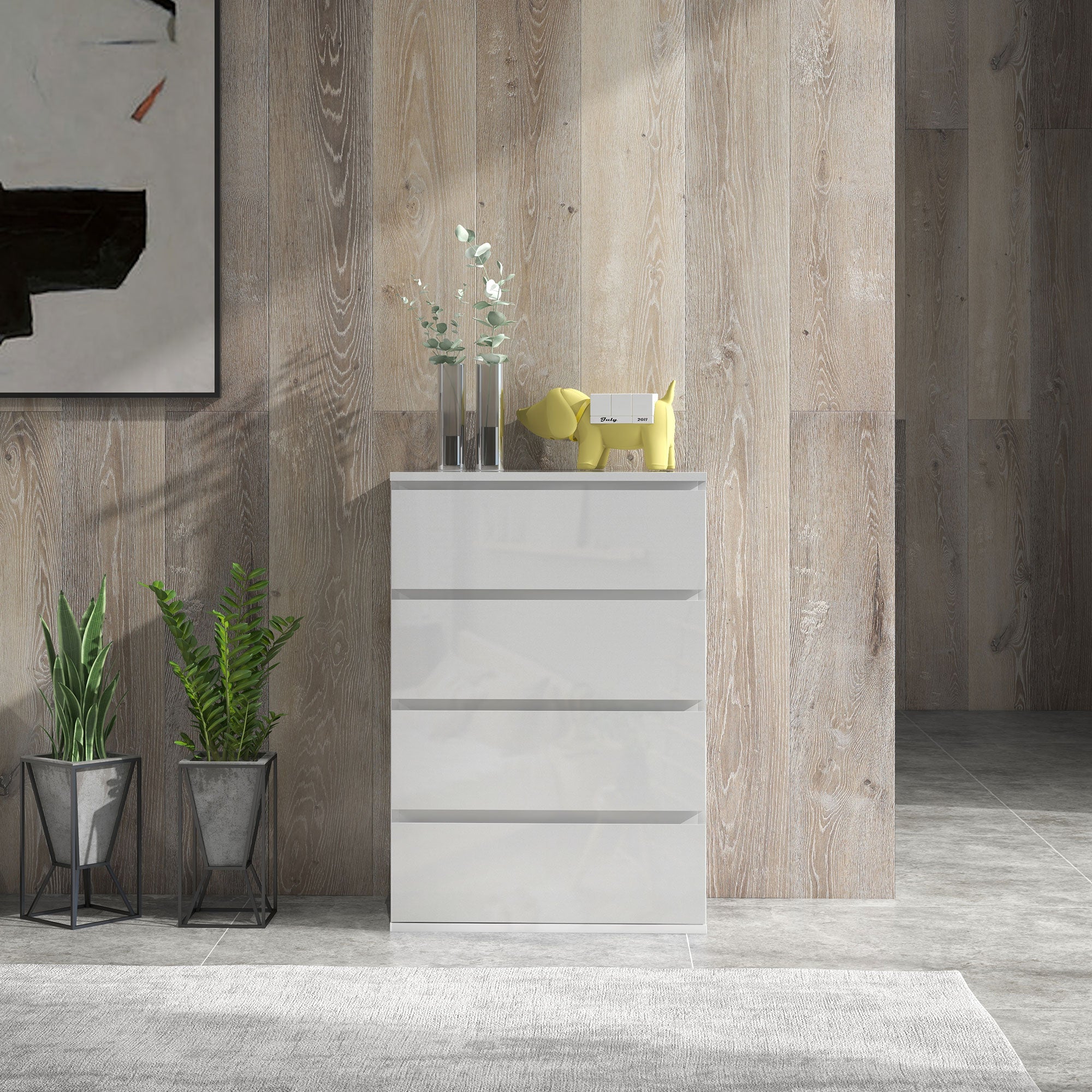 HOMCOM High Gloss Chest of Drawers, 4-Drawer Storage Cabinets, Modern Dresser, Storage Drawer Unit for Bedroom - North Peak Garden Furniture