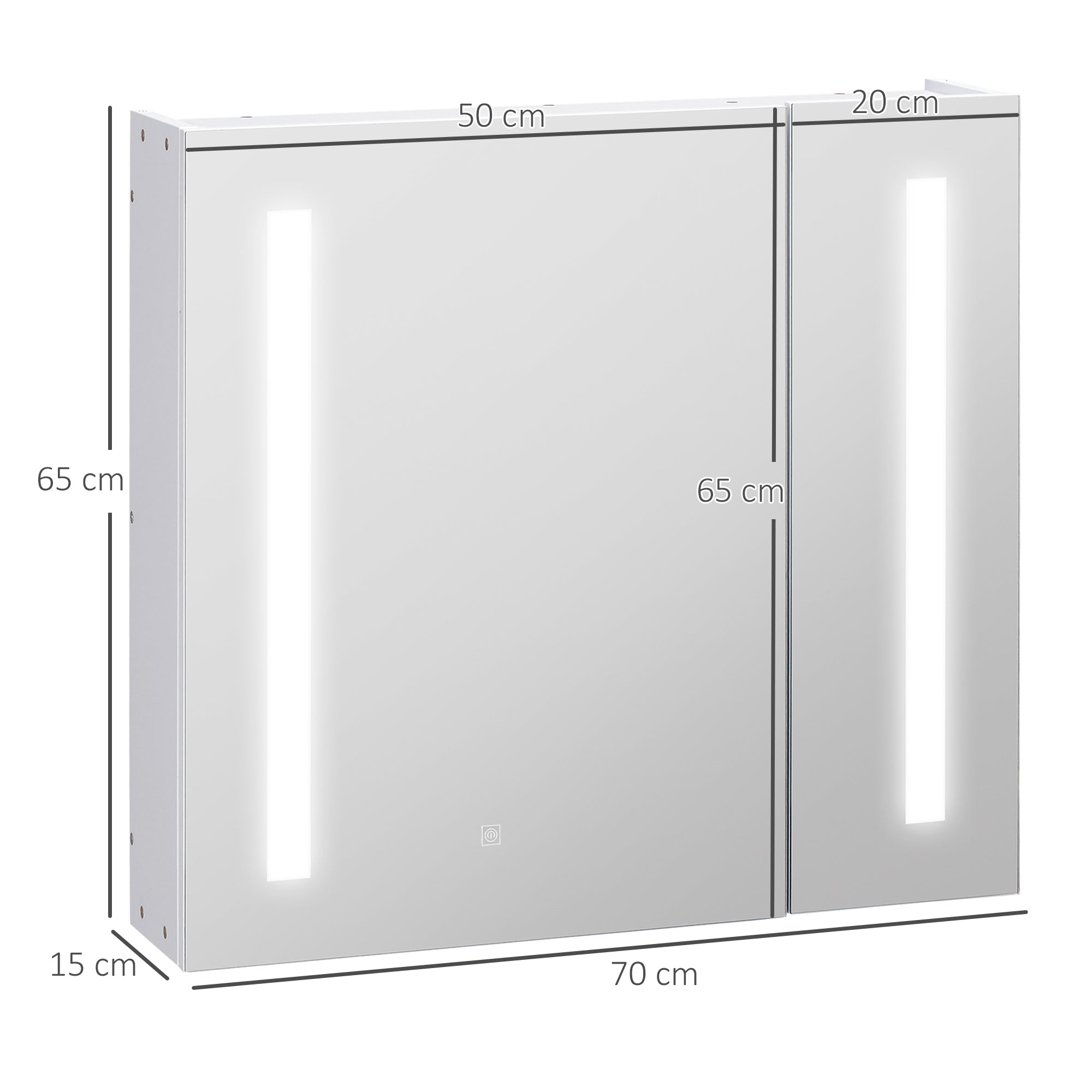 Illuminated Bathroom Mirror Cabinet 650 x 700Hmm LED Bathroom Mirror with Lights Touch Switch, Adjustable Shelf, USB Charge, White - North Peak Garden Furniture