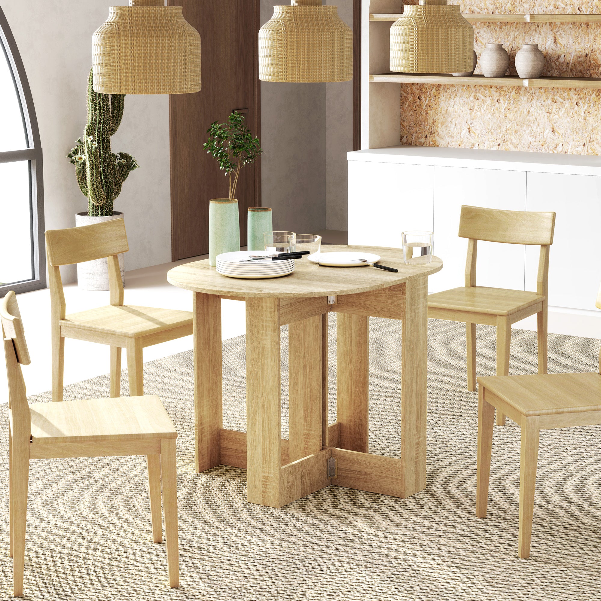 HOMCOM Space-saving Drop Leaf Table, Folding Dining Table for Small Space, Kitchen, Dining Room, Oak - North Peak Garden Furniture