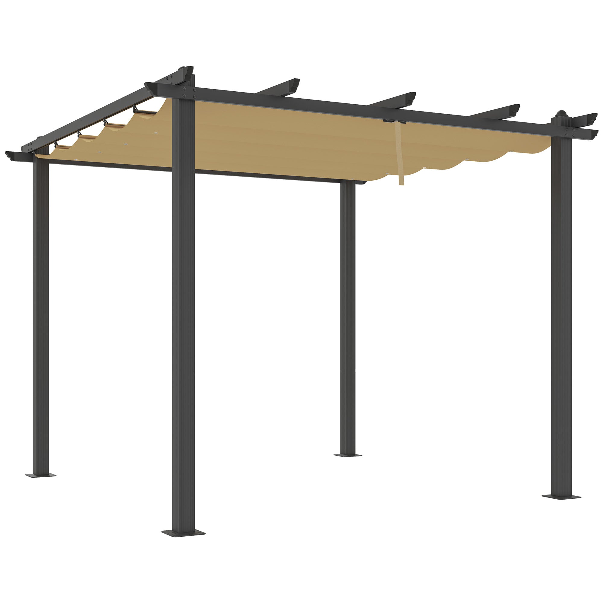 Outsunny 3 x 3m Aluminium Pergola, with Retractable Roof - Khaki - North Peak Garden Furniture
