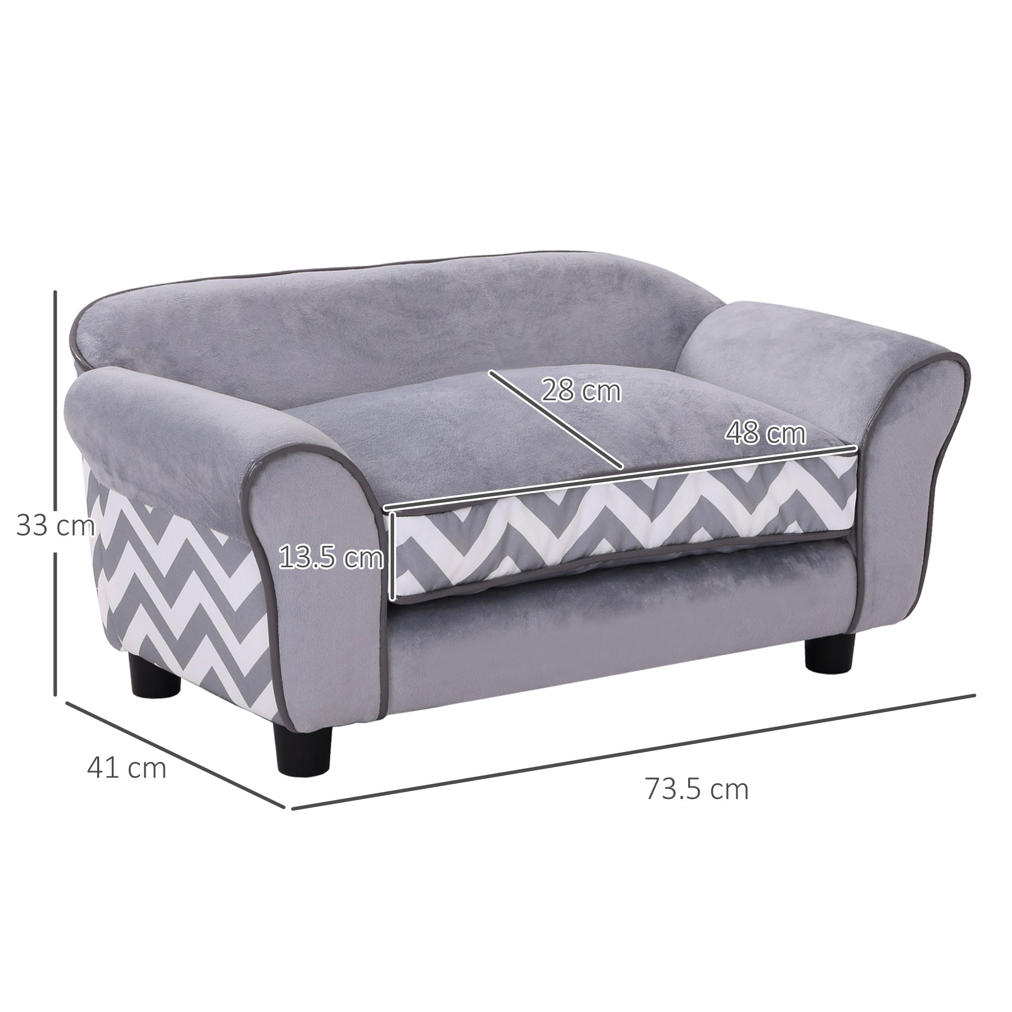 PawHut Dog Sofa Bed for XS-Sized Dogs, Cat Sofa with Soft Cushion, Pet Chair Lounge with Washable Cover, Removable Legs, Wooden Frame - Grey - North Peak Garden Furniture