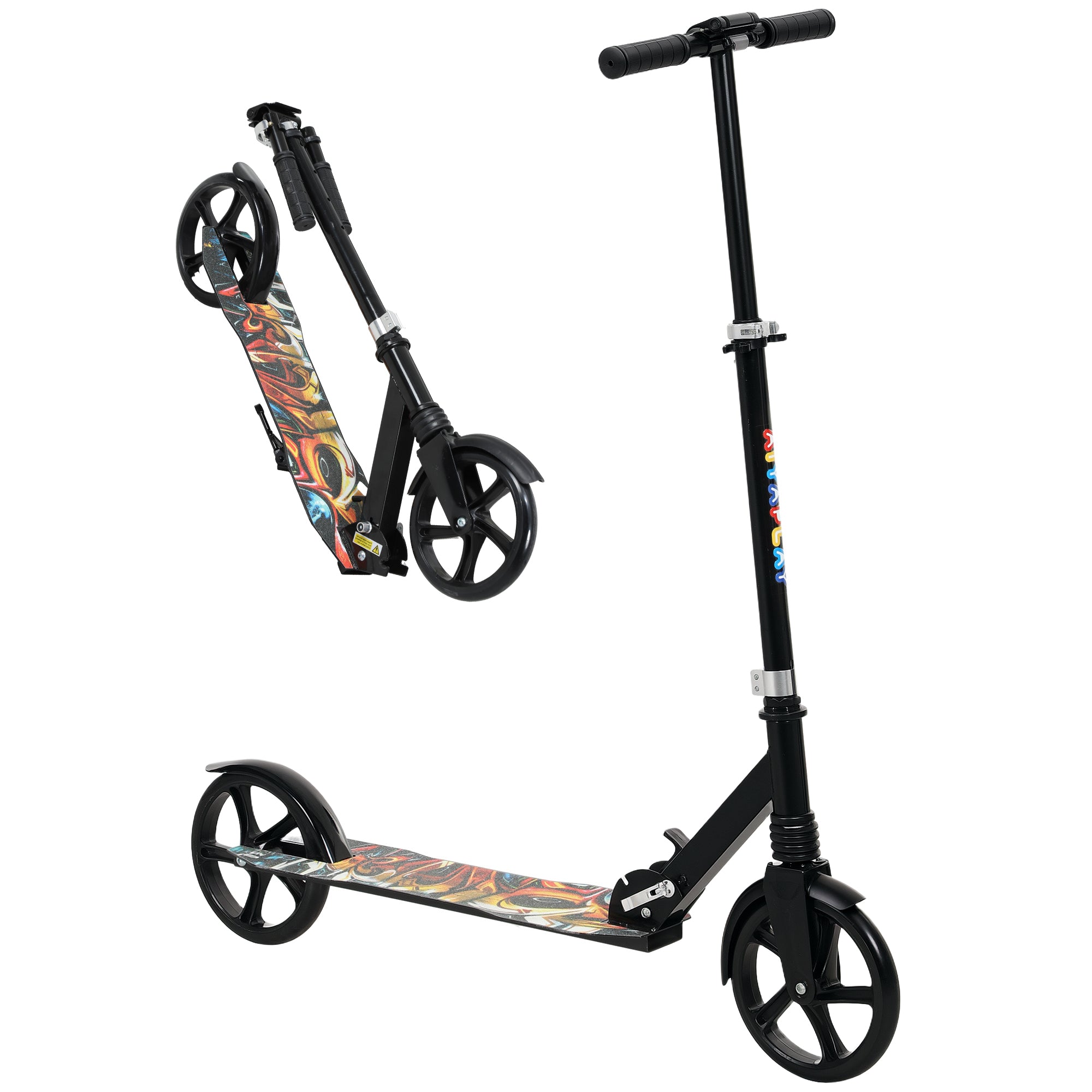 AIYAPLAY Foldable Kids Scooter with Adjustable Handlebar, 200mm Big Wheel, Rear Fender Brake, Gift for Ages 6-12 Years, Black - North Peak Garden Furniture